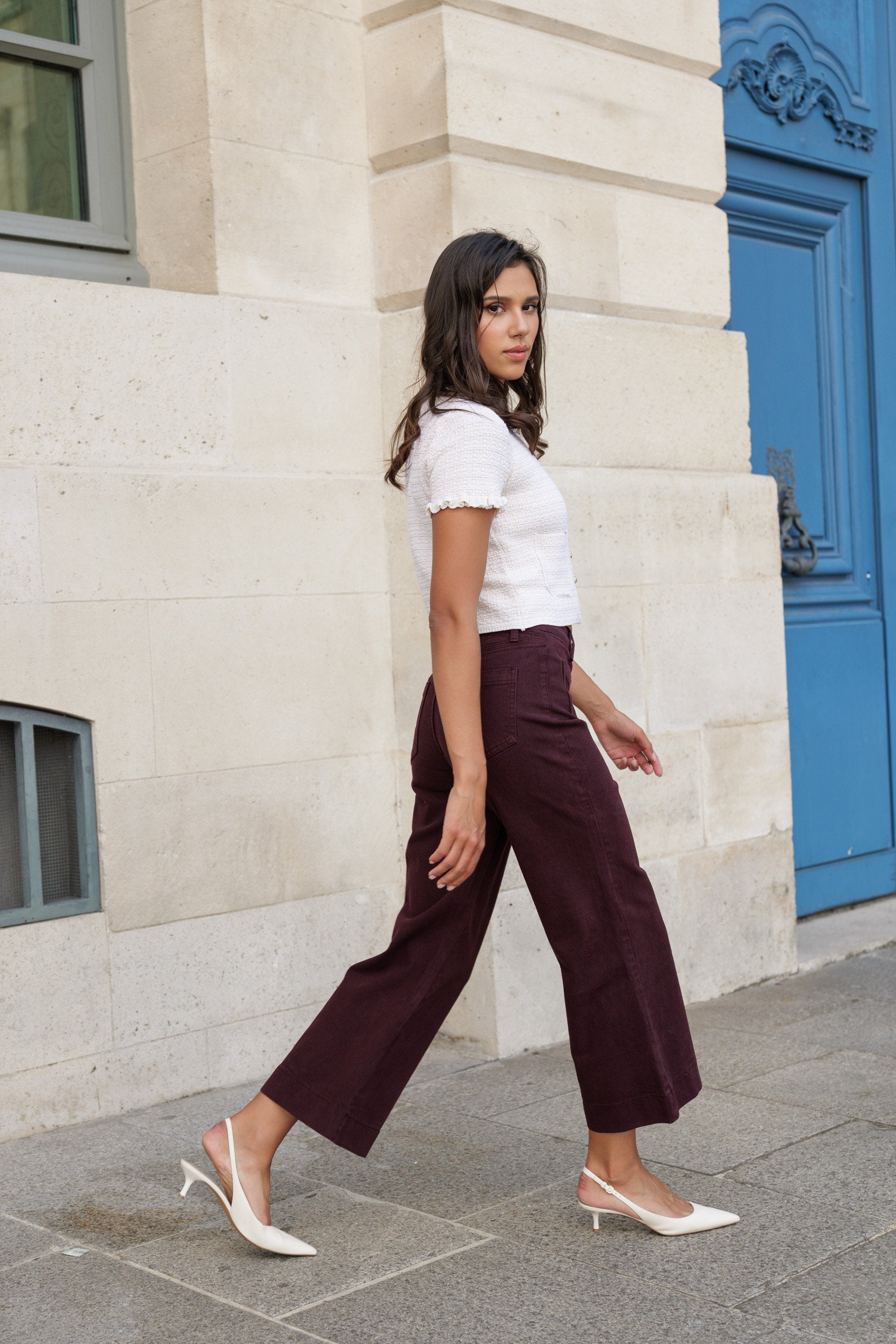 Gasparette Denim Bordeaux – Women's Petite Wide Jeans – Oraije Paris