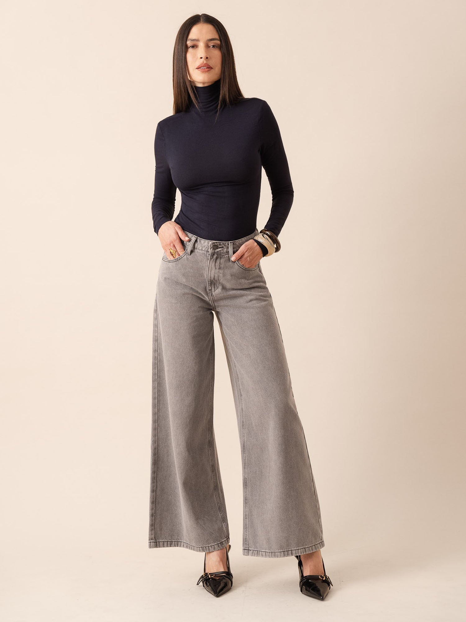 Jean Giovani light grey denim – Women's palazzo cut • Oraije Paris