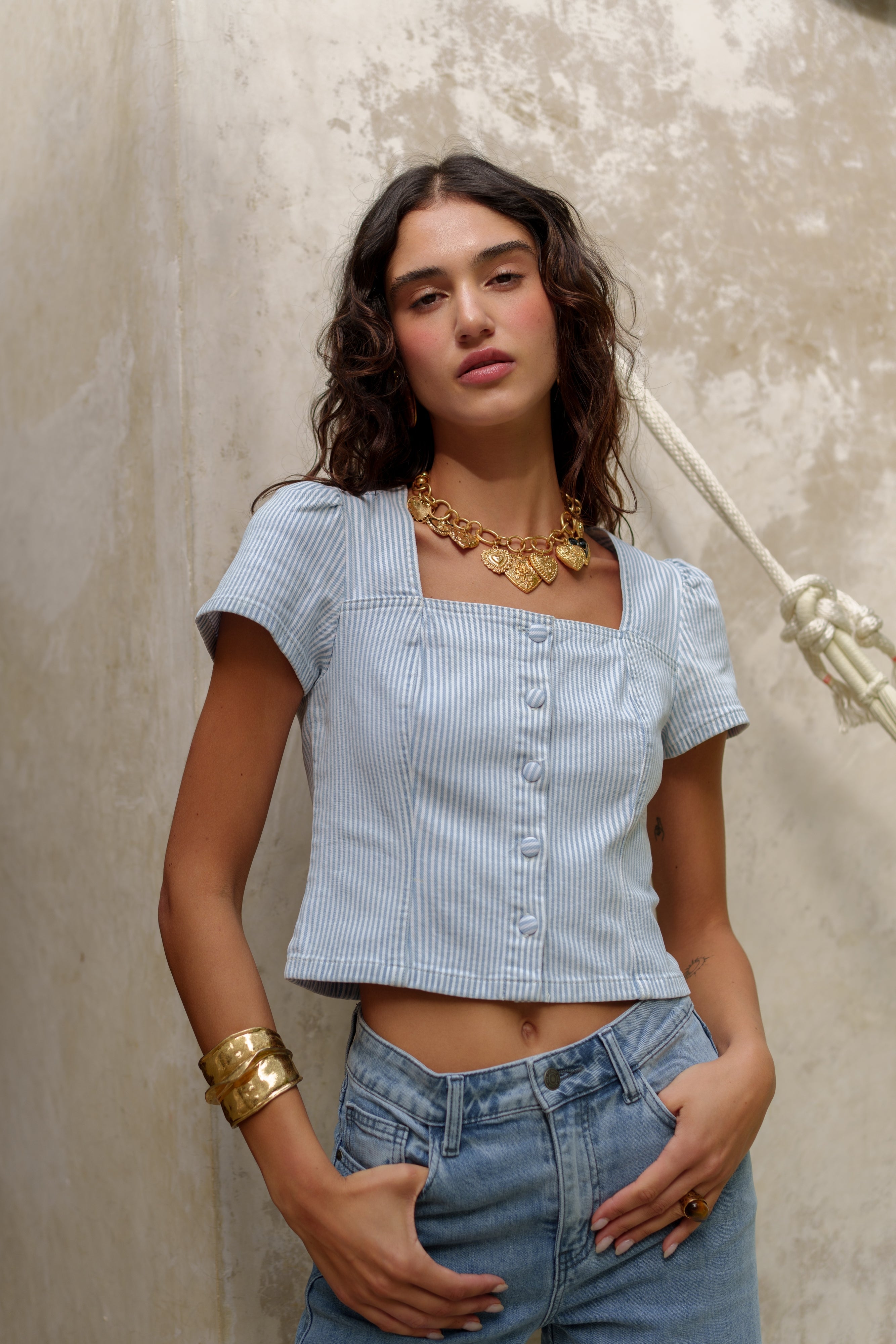 Haut Timeo - denim rayé bleu