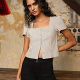 Haut Timeo - denim rayé taupe