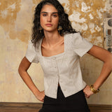 Haut Timeo - denim rayé taupe
