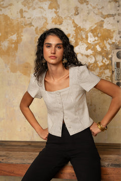 Haut Timeo - denim rayé taupe