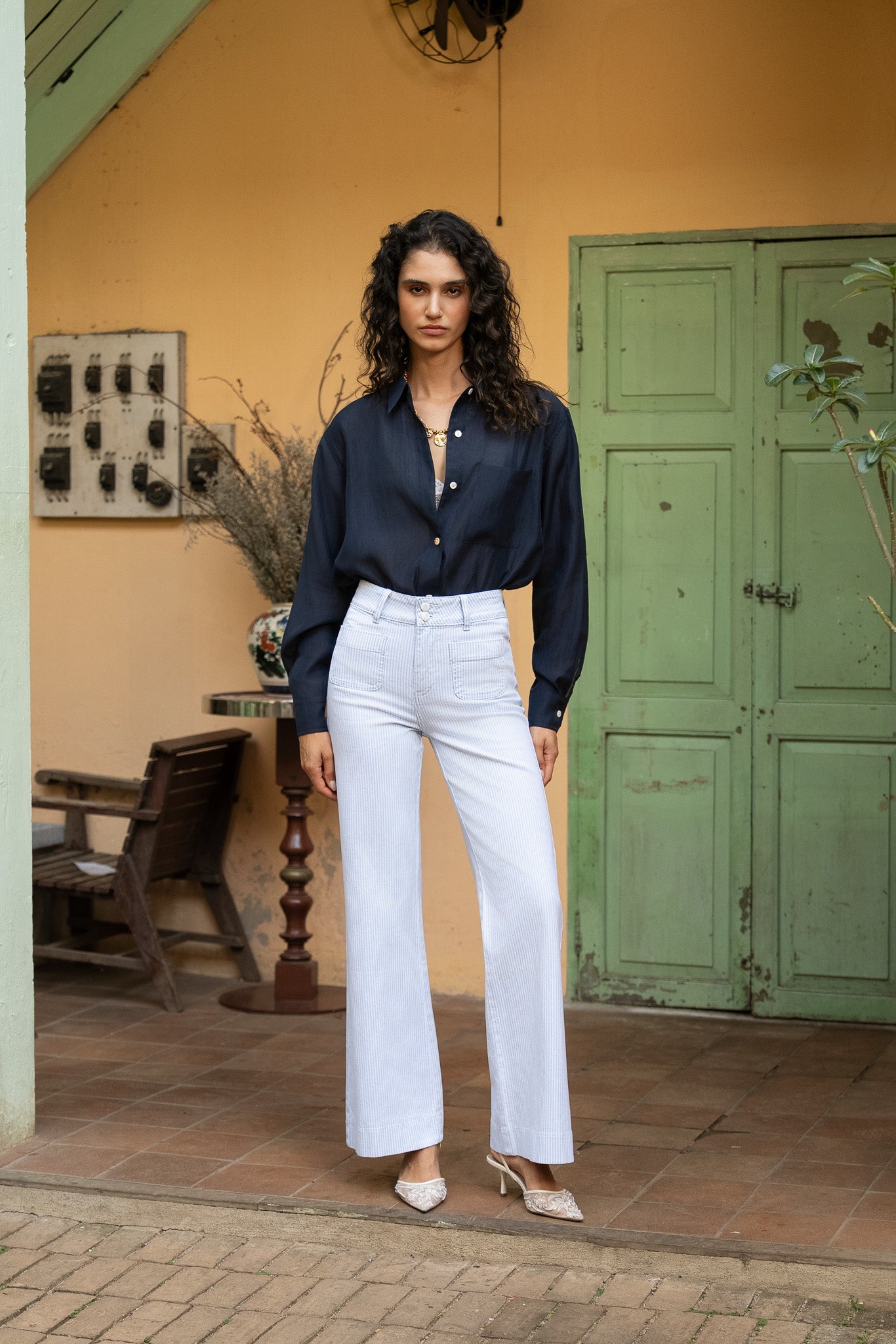 Jean Elena - denim rayé bleu