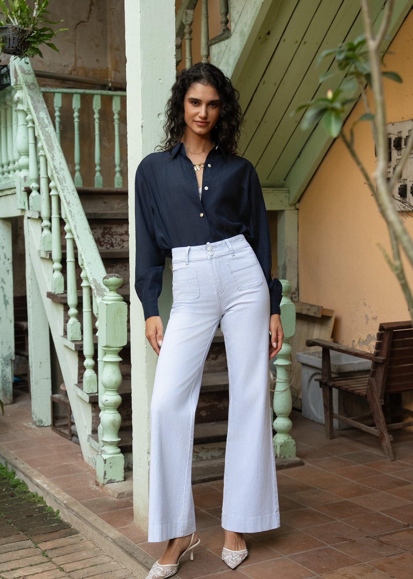 Jean Elena - denim rayé bleu