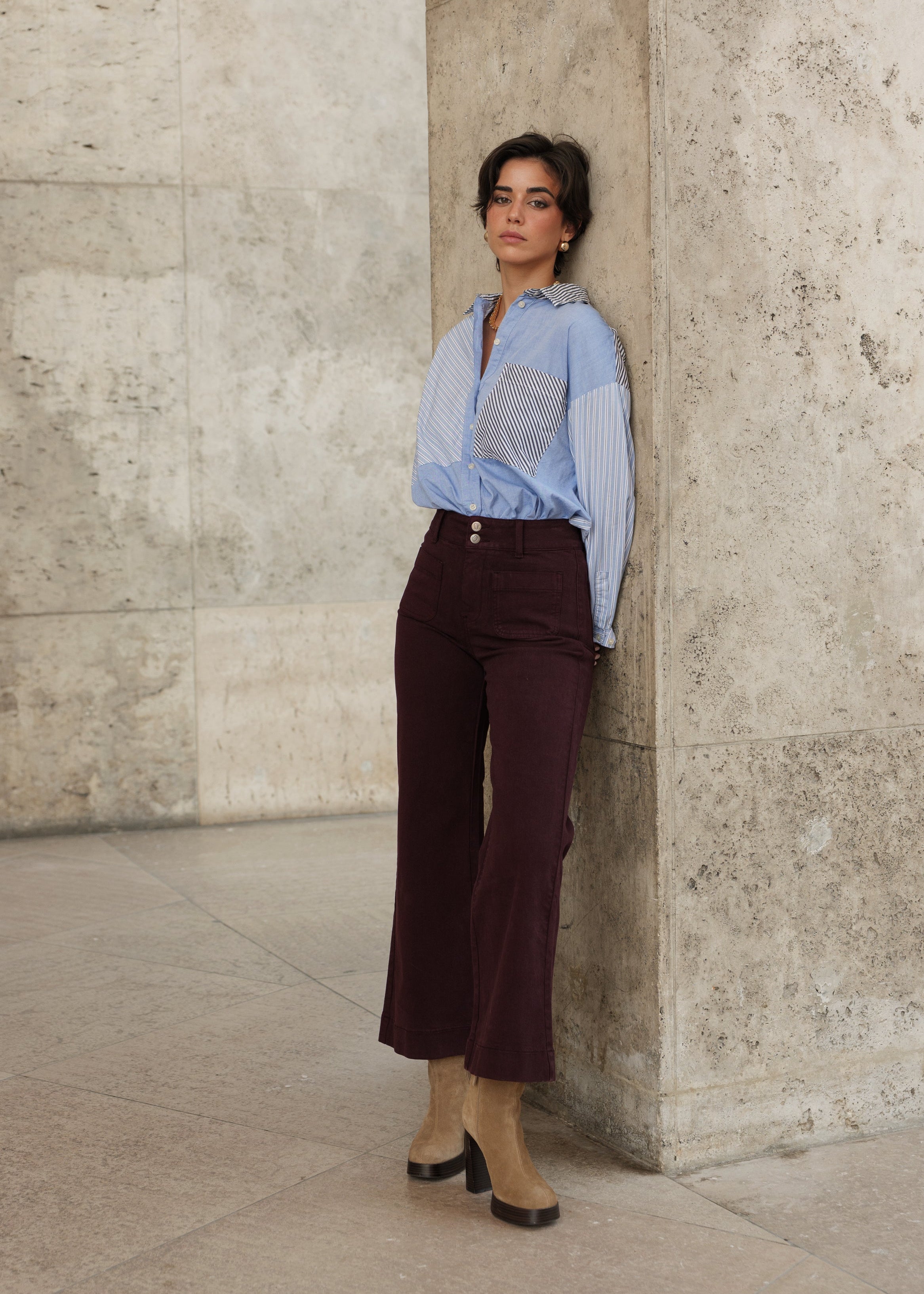 Jean Elenette - denim bordeaux - Oraije Paris