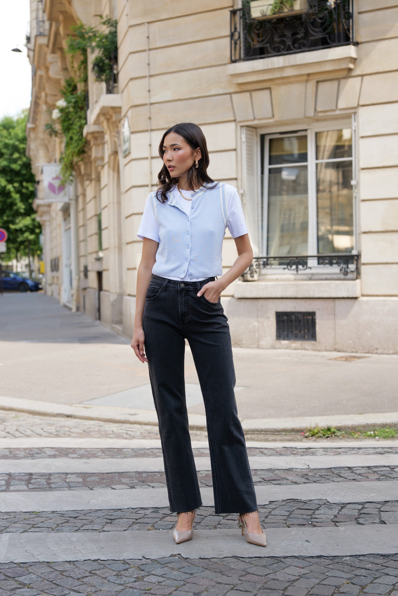 Jean Maddie denim gris moyen – Coupe droite & style rock
