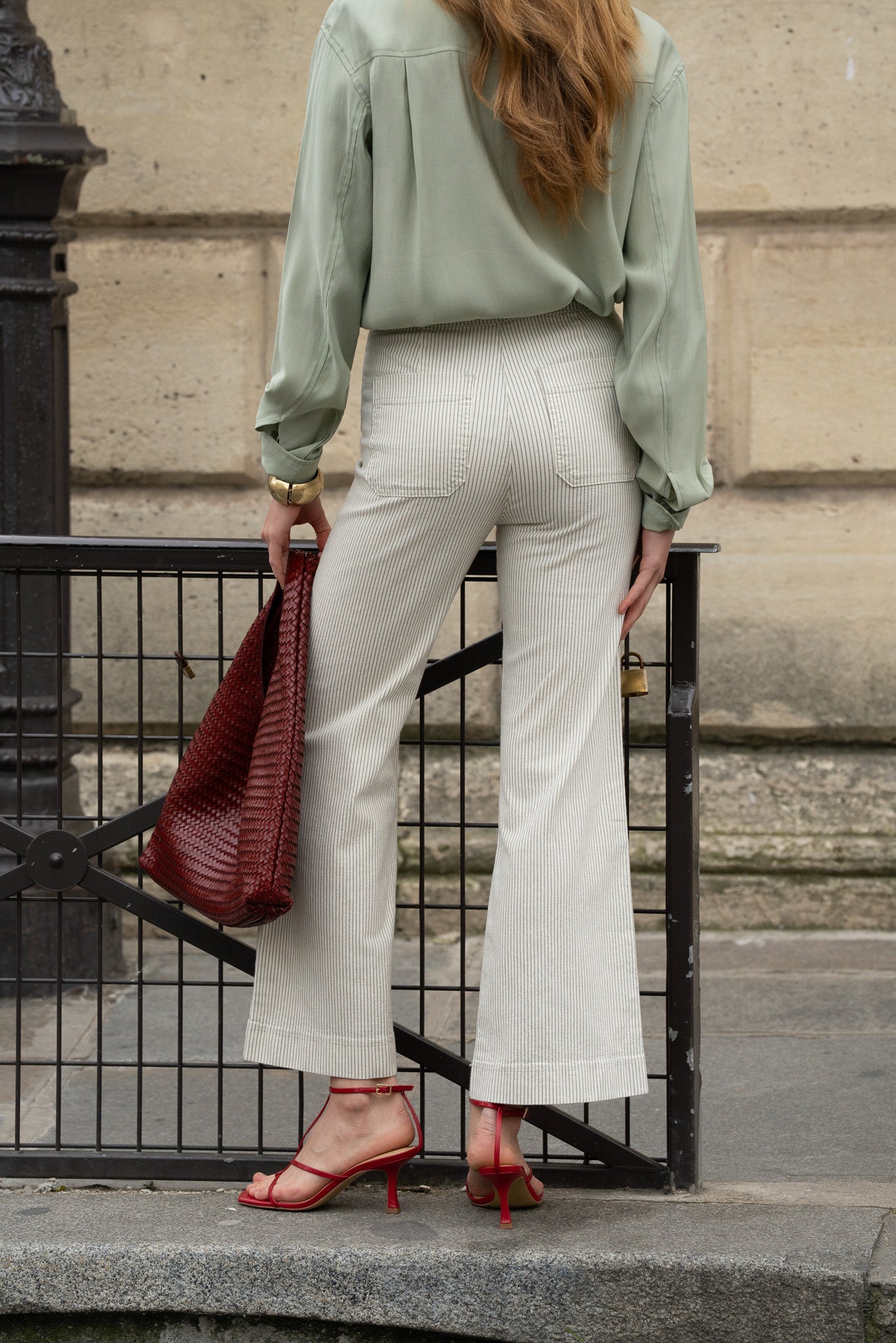 Jean Victorine - denim rayé vert