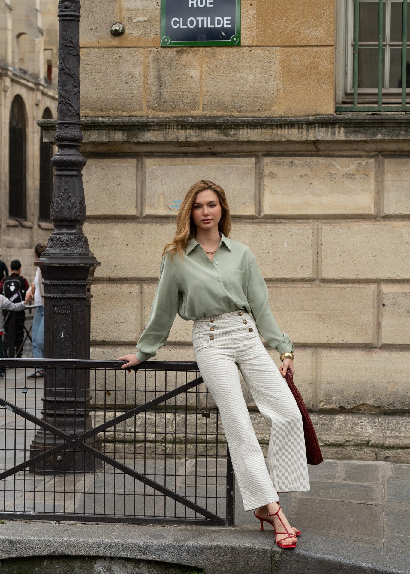 Jean Victorine - denim rayé vert
