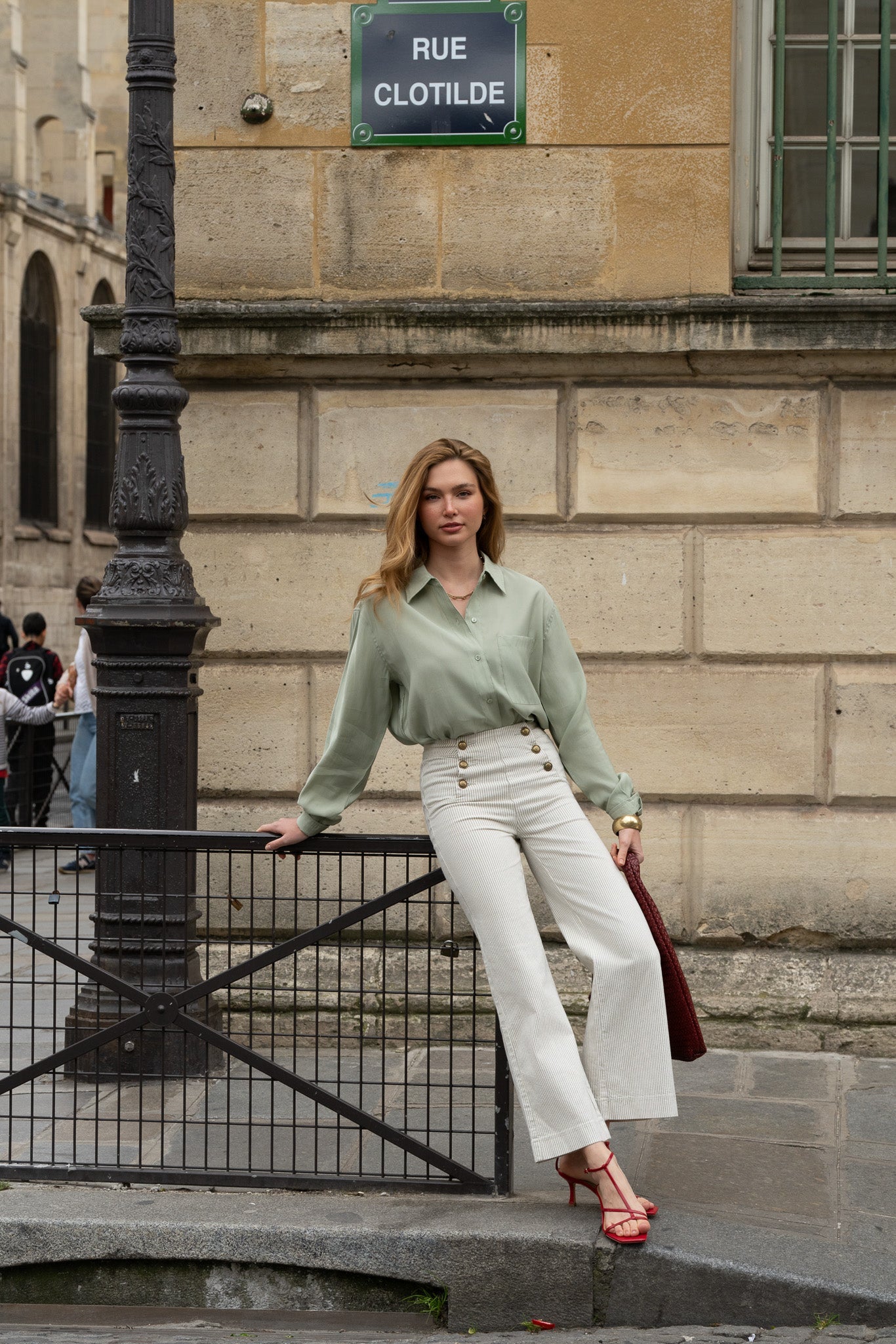 Jean Victorine - denim rayé vert