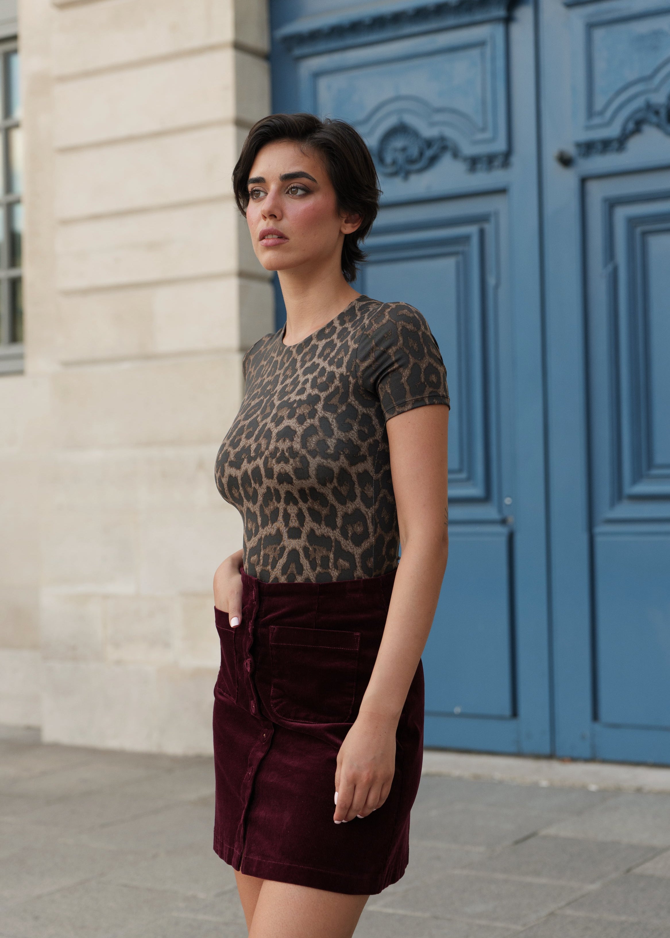 Jupe Jess - velours bordeaux - Oraije Paris