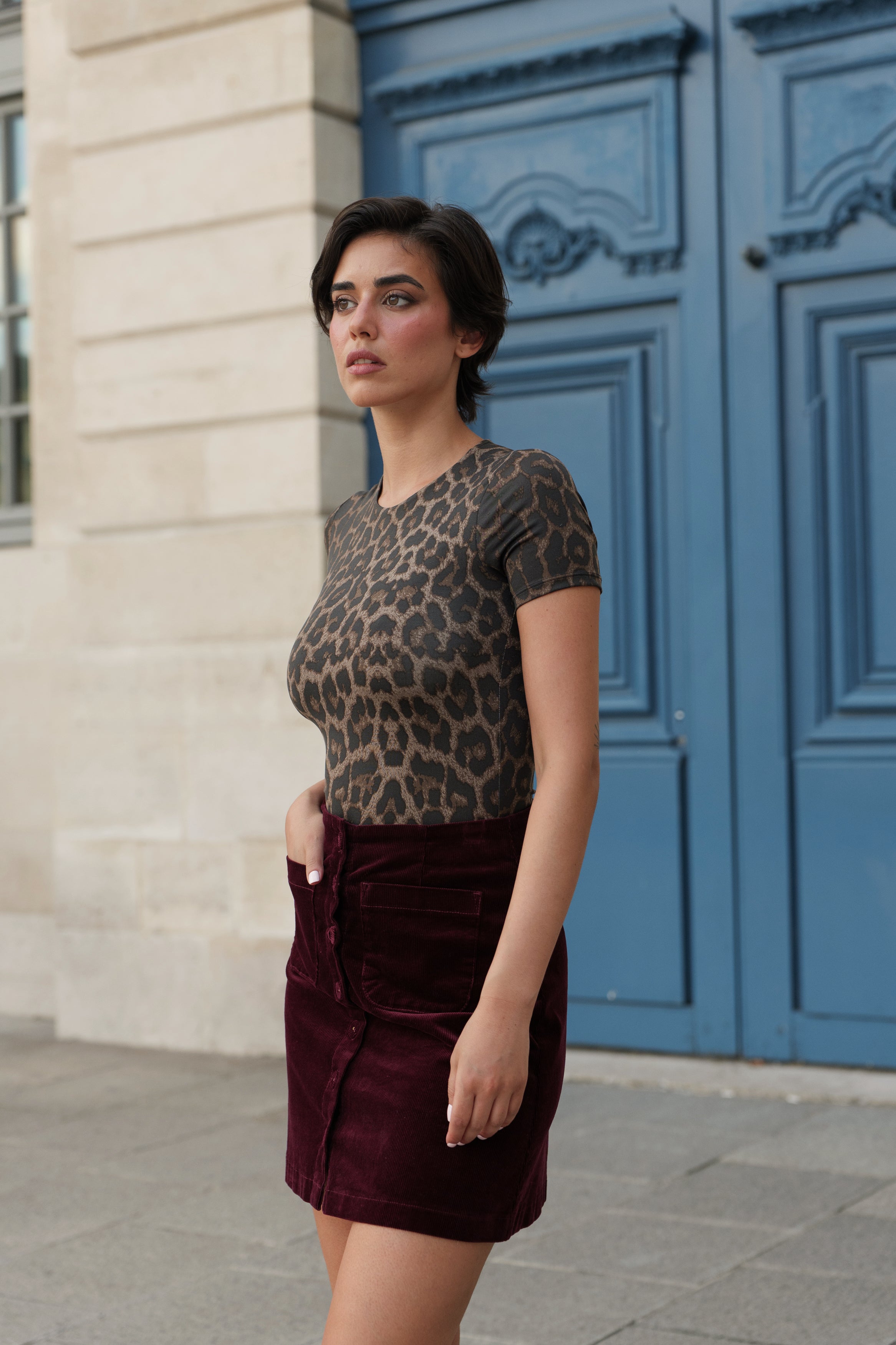 Jupe Jess - velours bordeaux - Oraije Paris