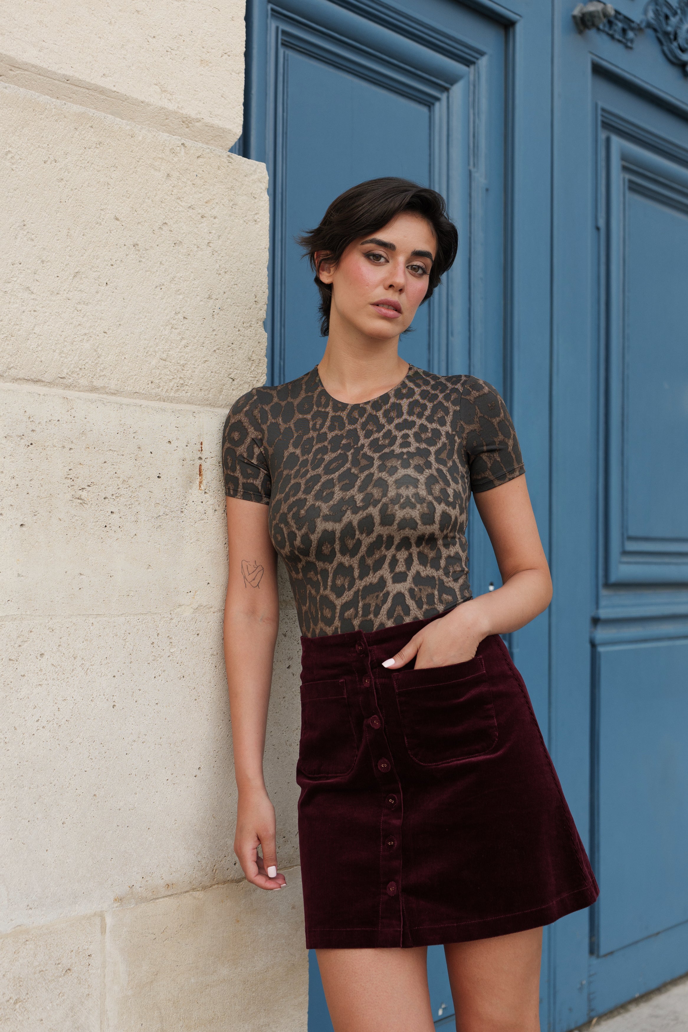 Jupe Jess - velours bordeaux - Oraije Paris
