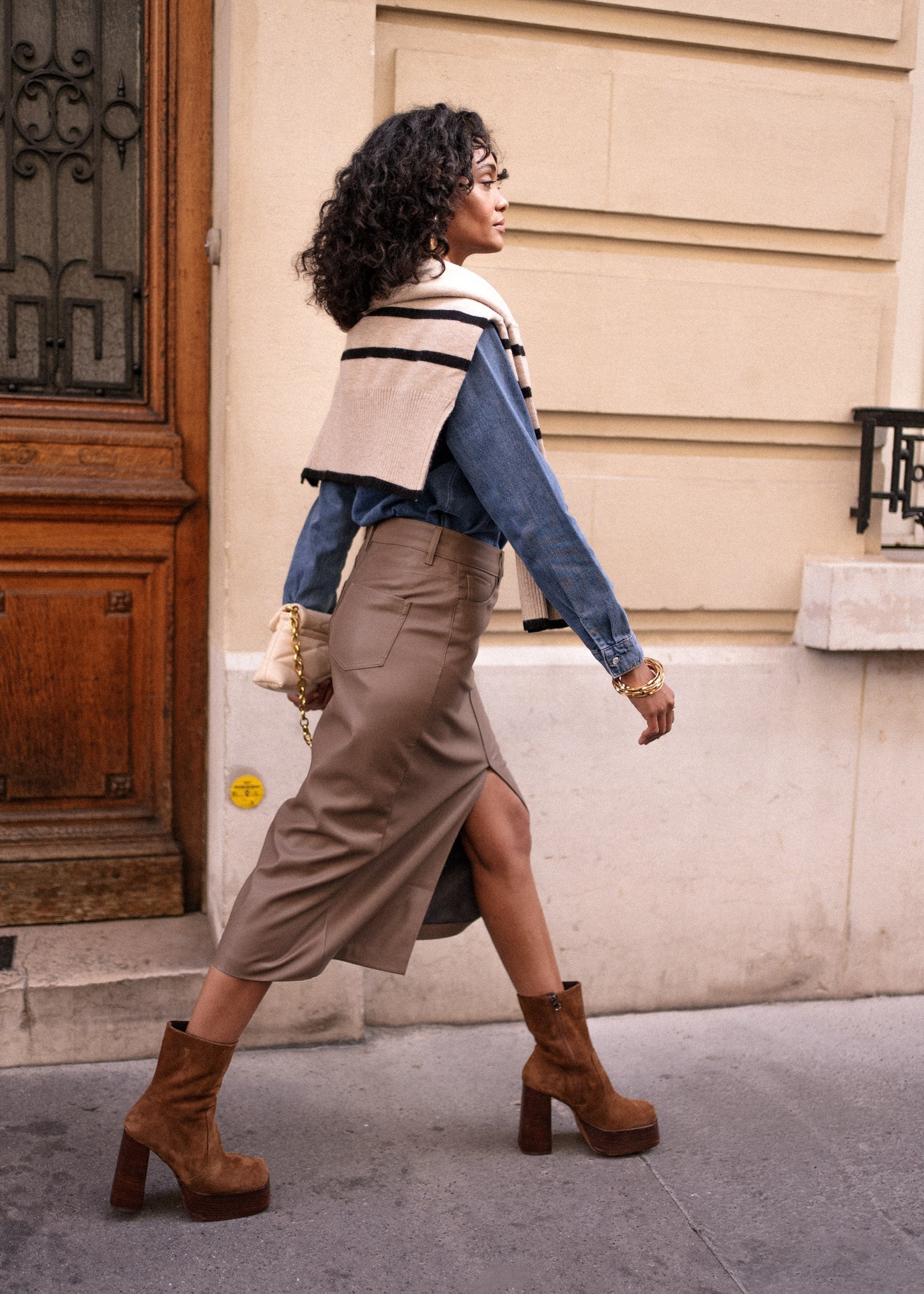 Jupe Kyle - similicuir taupe - Oraije Paris