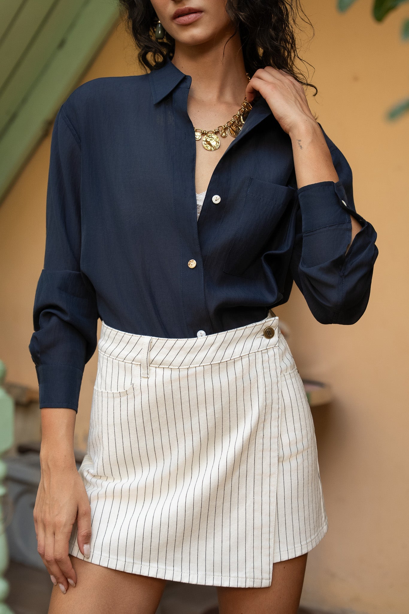 Jupe - short Jadene - denim rayé naturel