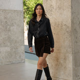 Jupe Short Orelle - velours chocolat - Oraije Paris