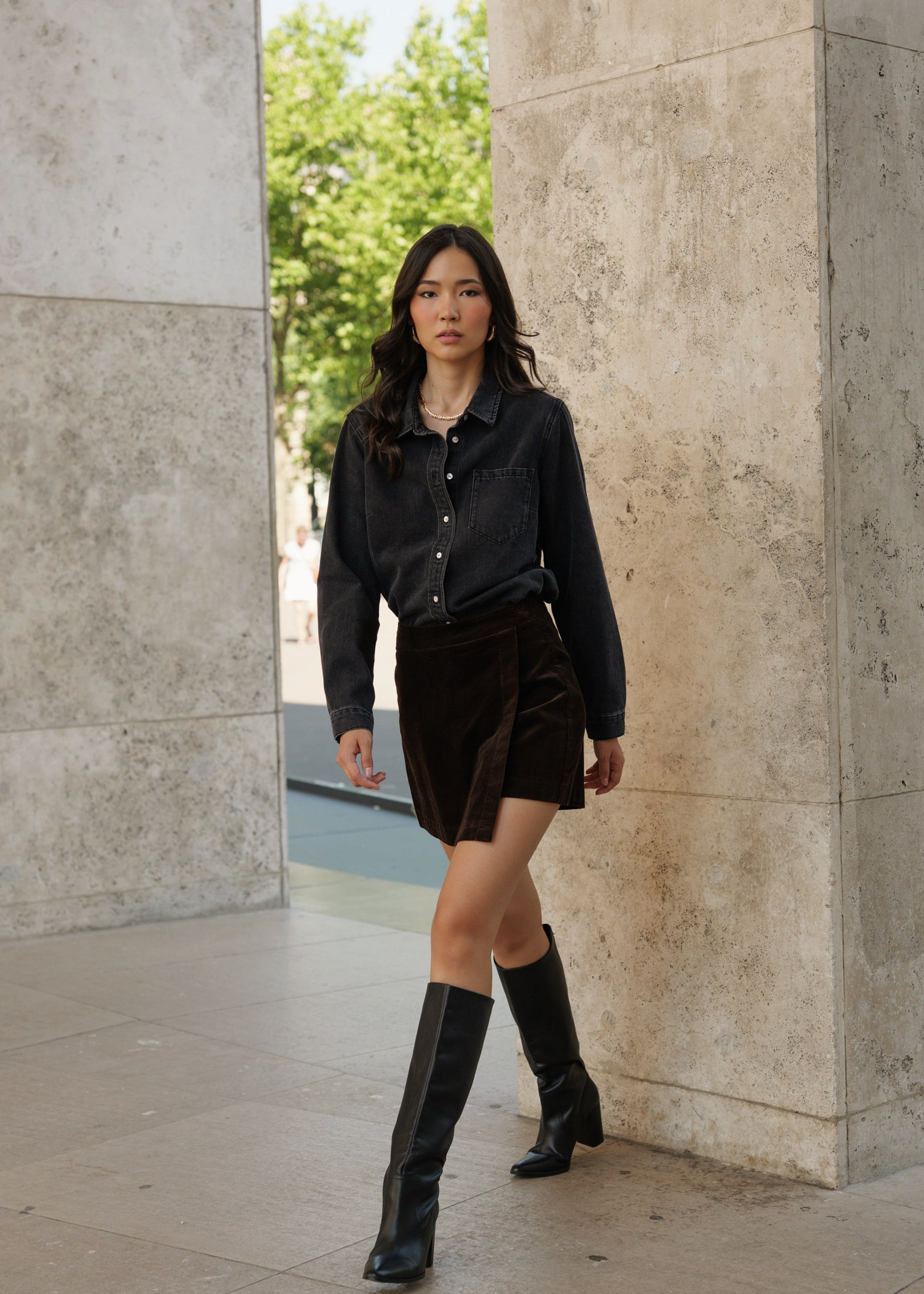 Jupe Short Orelle - velours chocolat - Oraije Paris