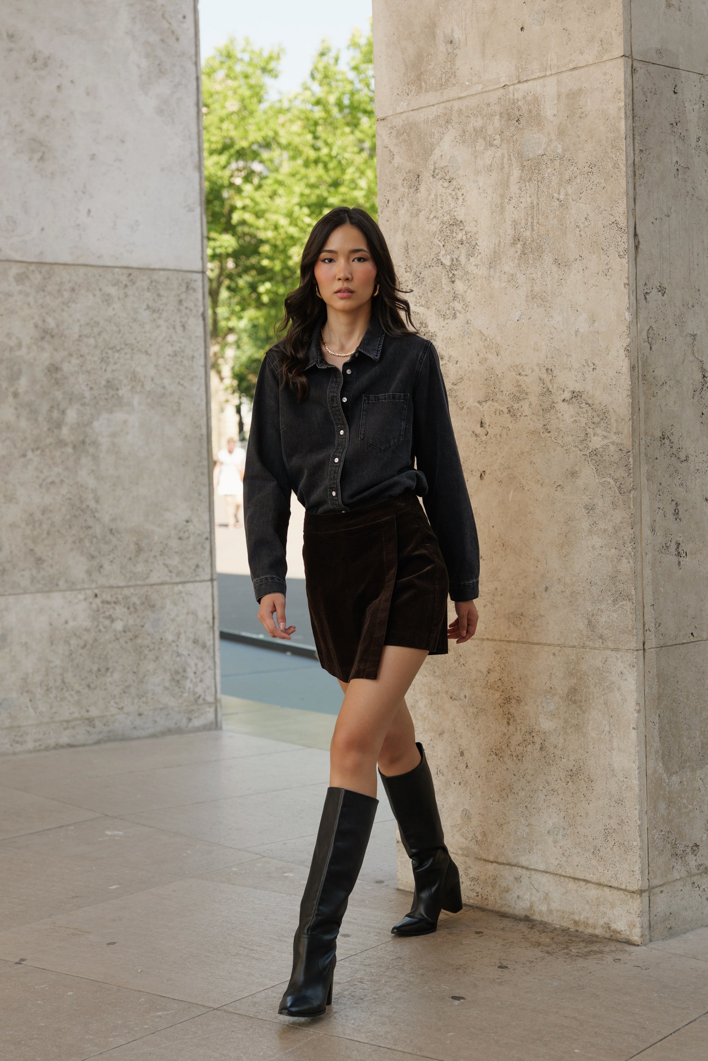 Jupe Short Orelle - velours chocolat - Oraije Paris