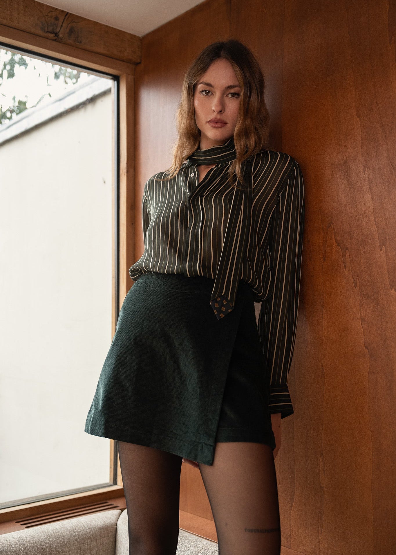 Jupe Short Orelle - velours vert sapin