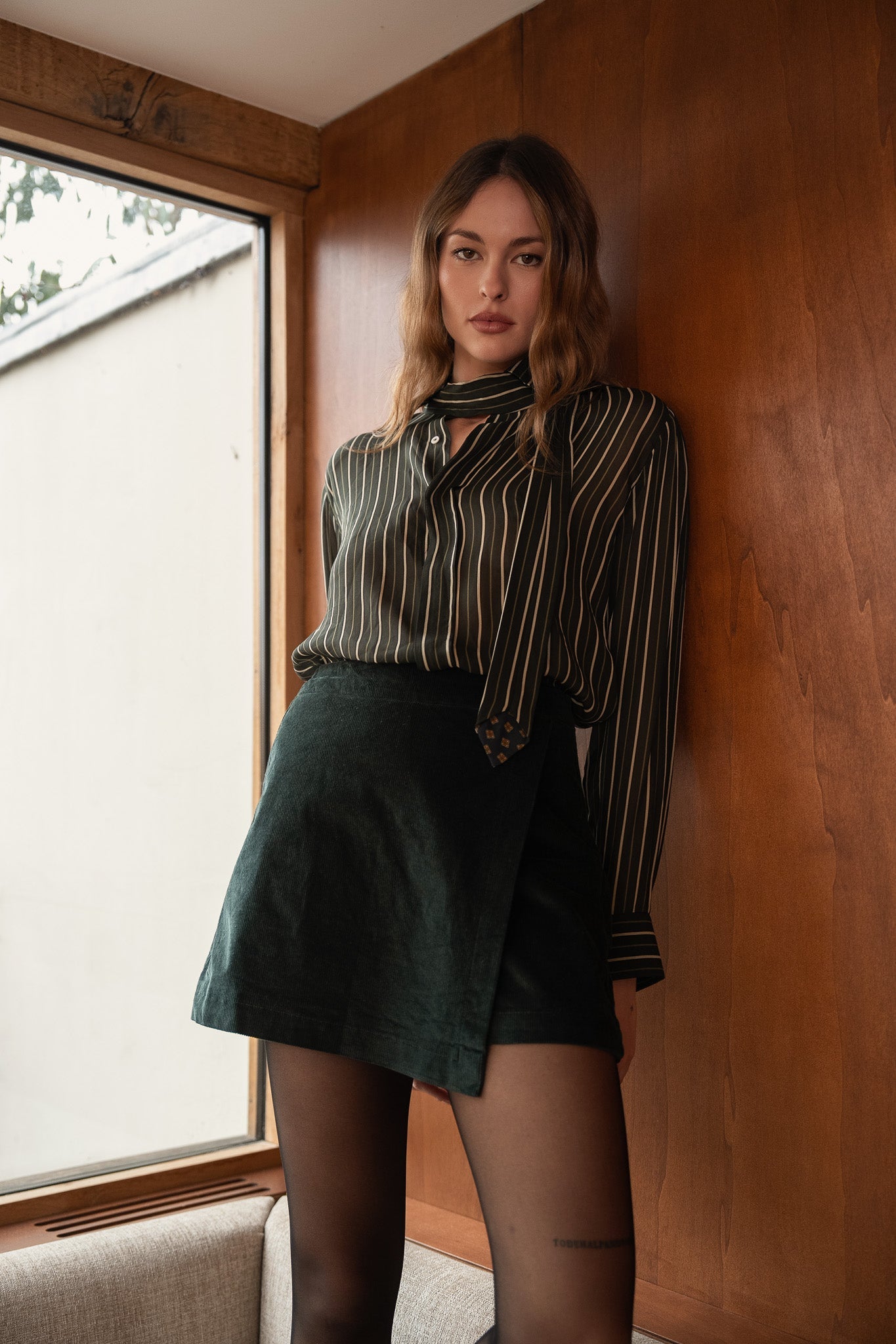 Jupe Short Orelle - velours vert sapin