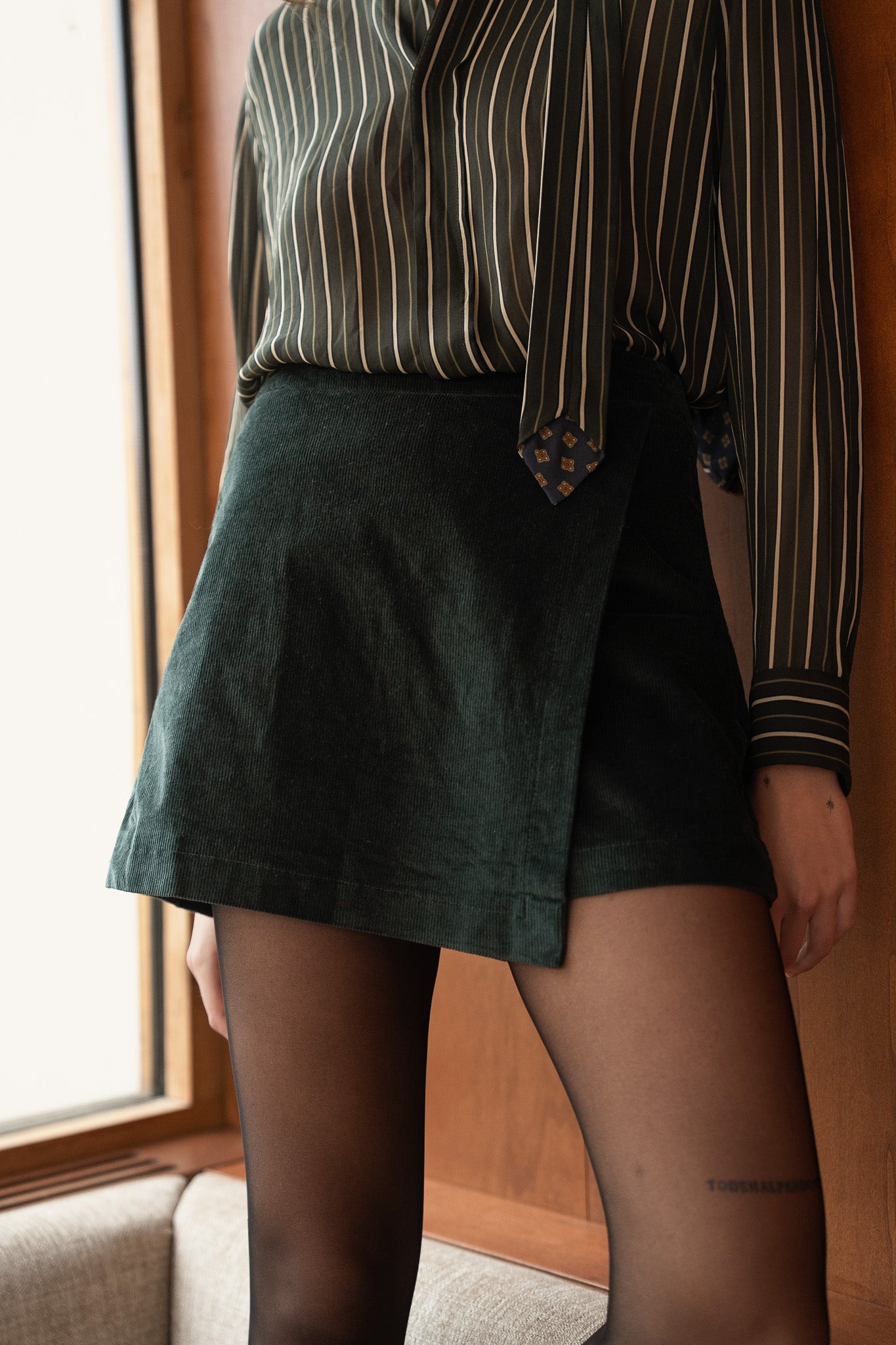 Jupe Short Orelle - velours vert sapin