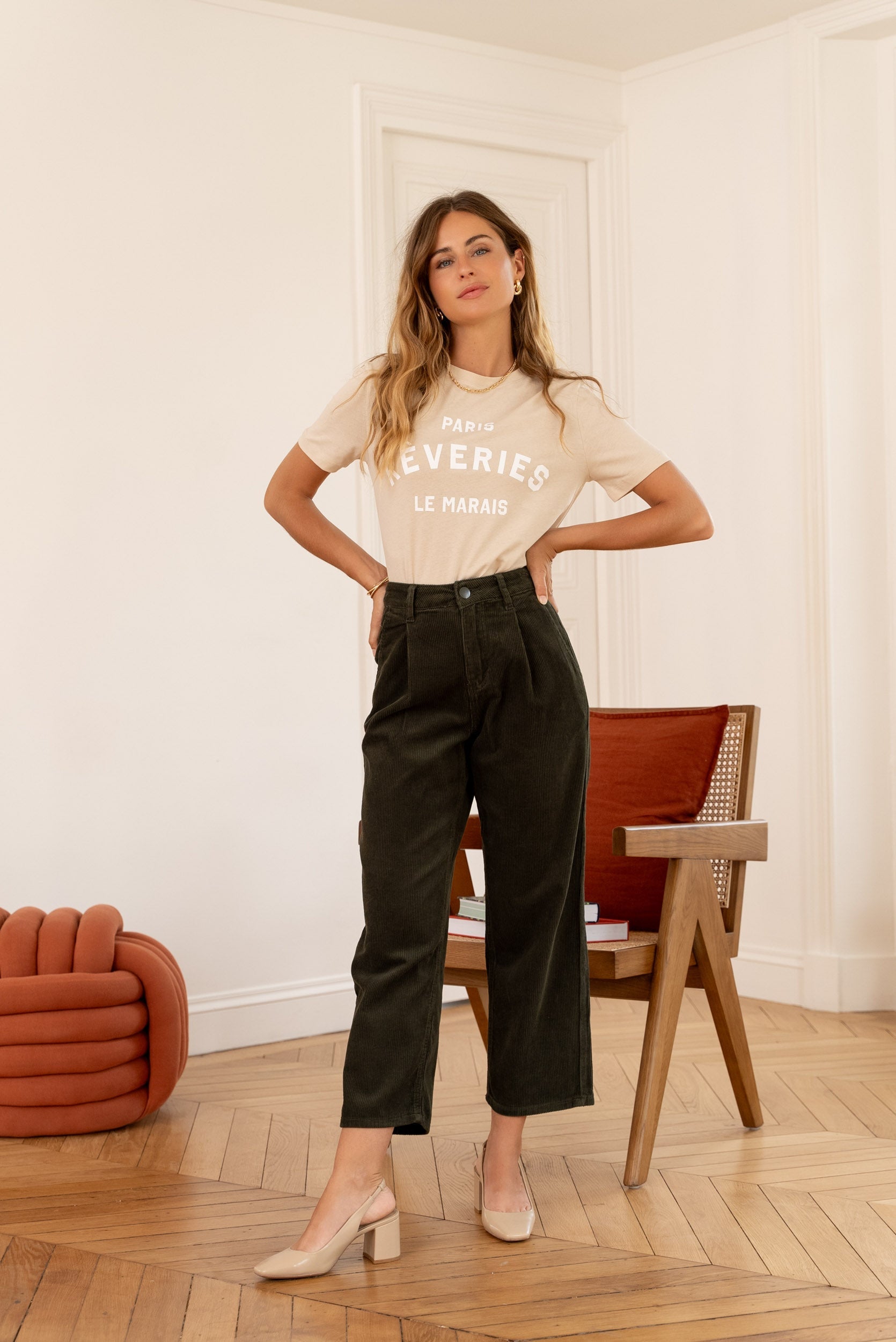 Pantalon Ella - velours kaki - Oraije Paris