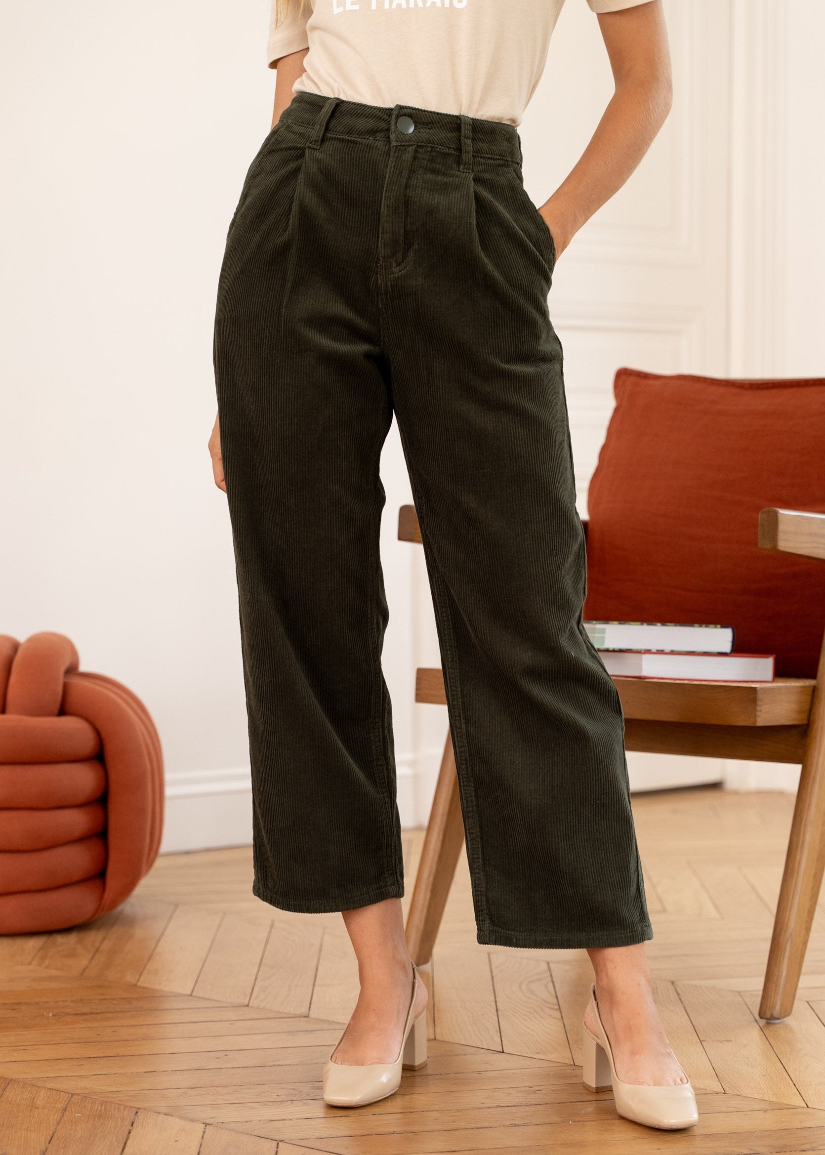 Pantalon Ella - velours kaki - Oraije Paris