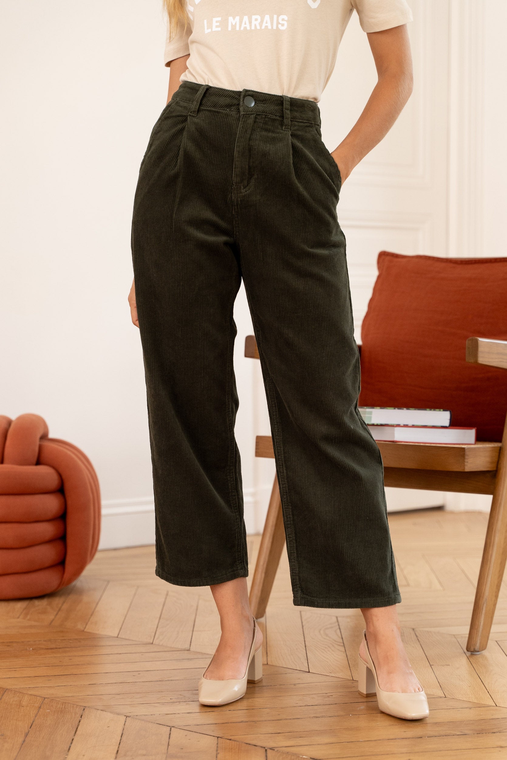 Pantalon Ella - velours kaki - Oraije Paris