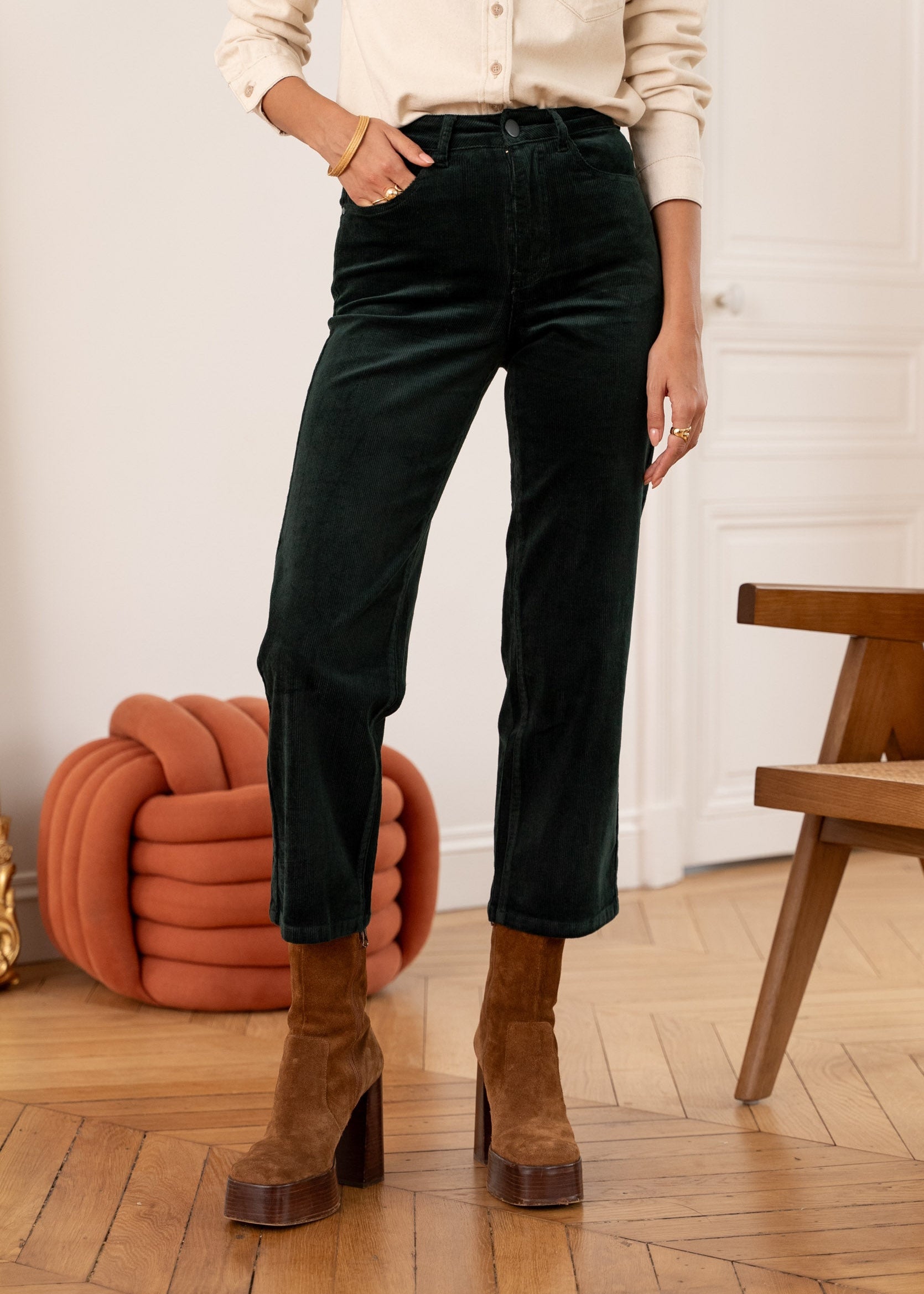 Pantalon Solange - velours vert sapin - Oraije Paris