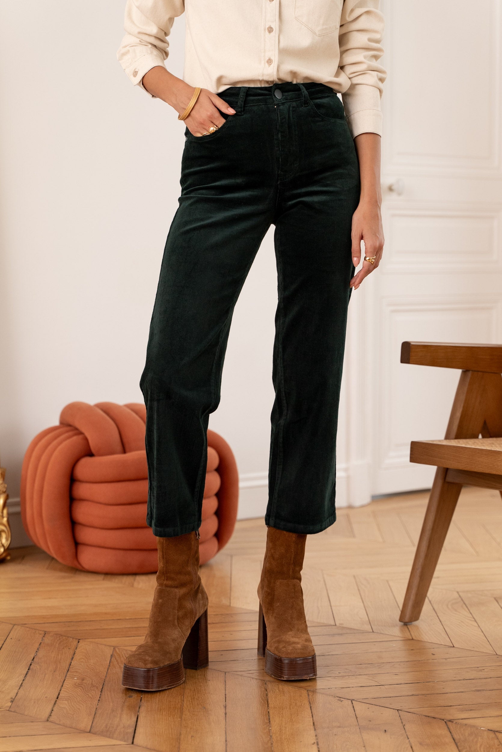 Pantalon Solange - velours vert sapin - Oraije Paris
