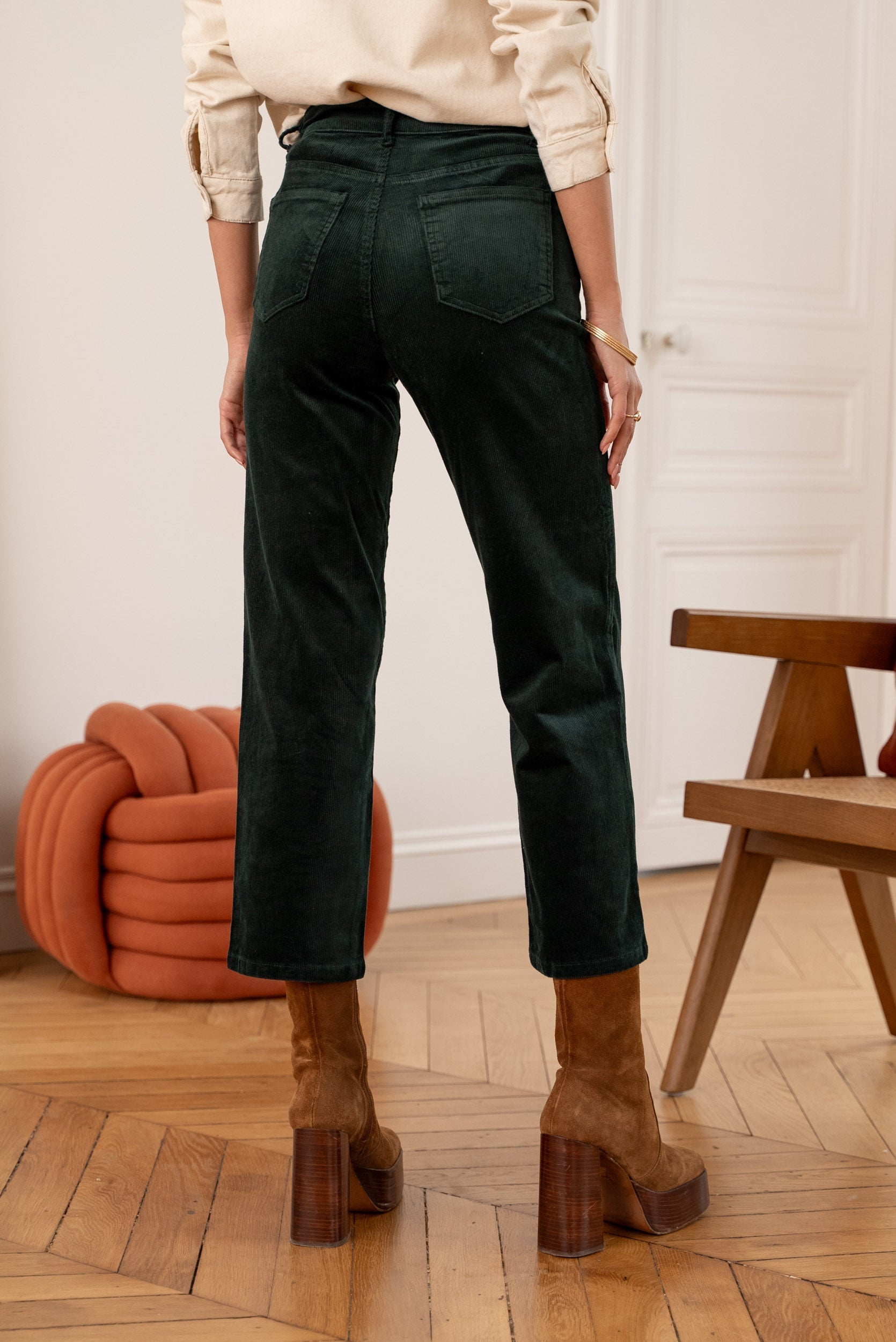 Pantalon Solange - velours vert sapin - Oraije Paris