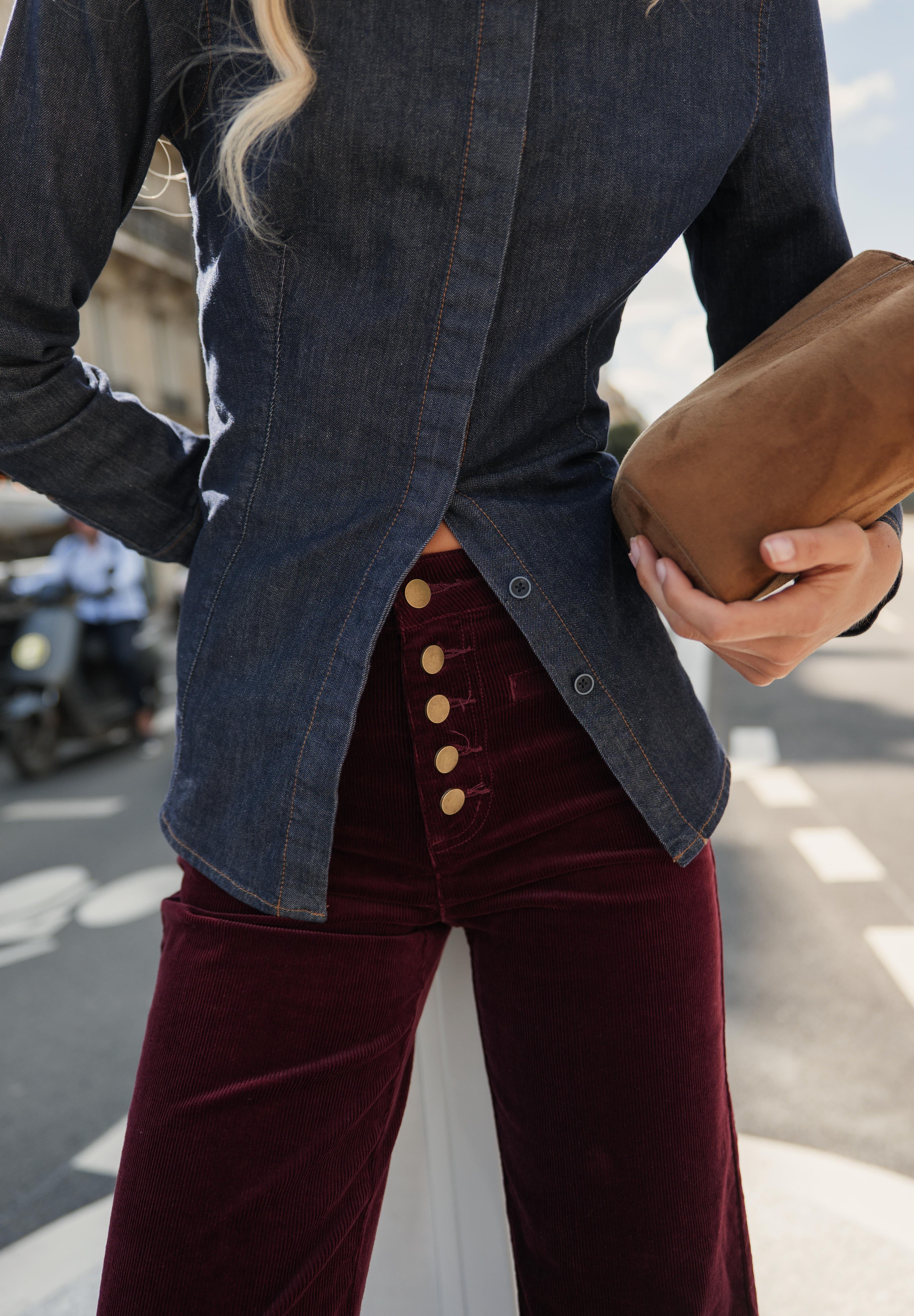 Pantalon Valentina - velours bordeaux - Oraije Paris