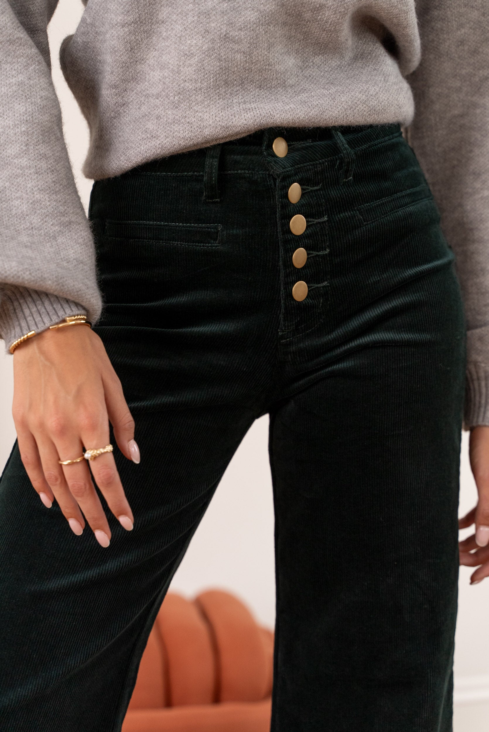 Pantalon Valentina - velours vert sapin - Oraije Paris