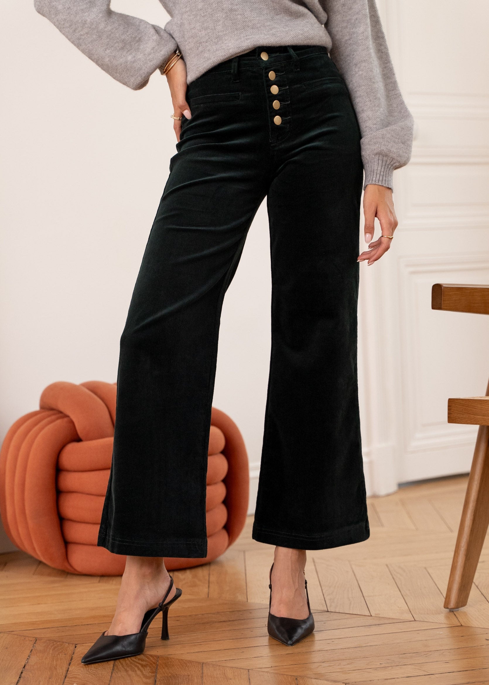 Pantalon Valentina - velours vert sapin - Oraije Paris