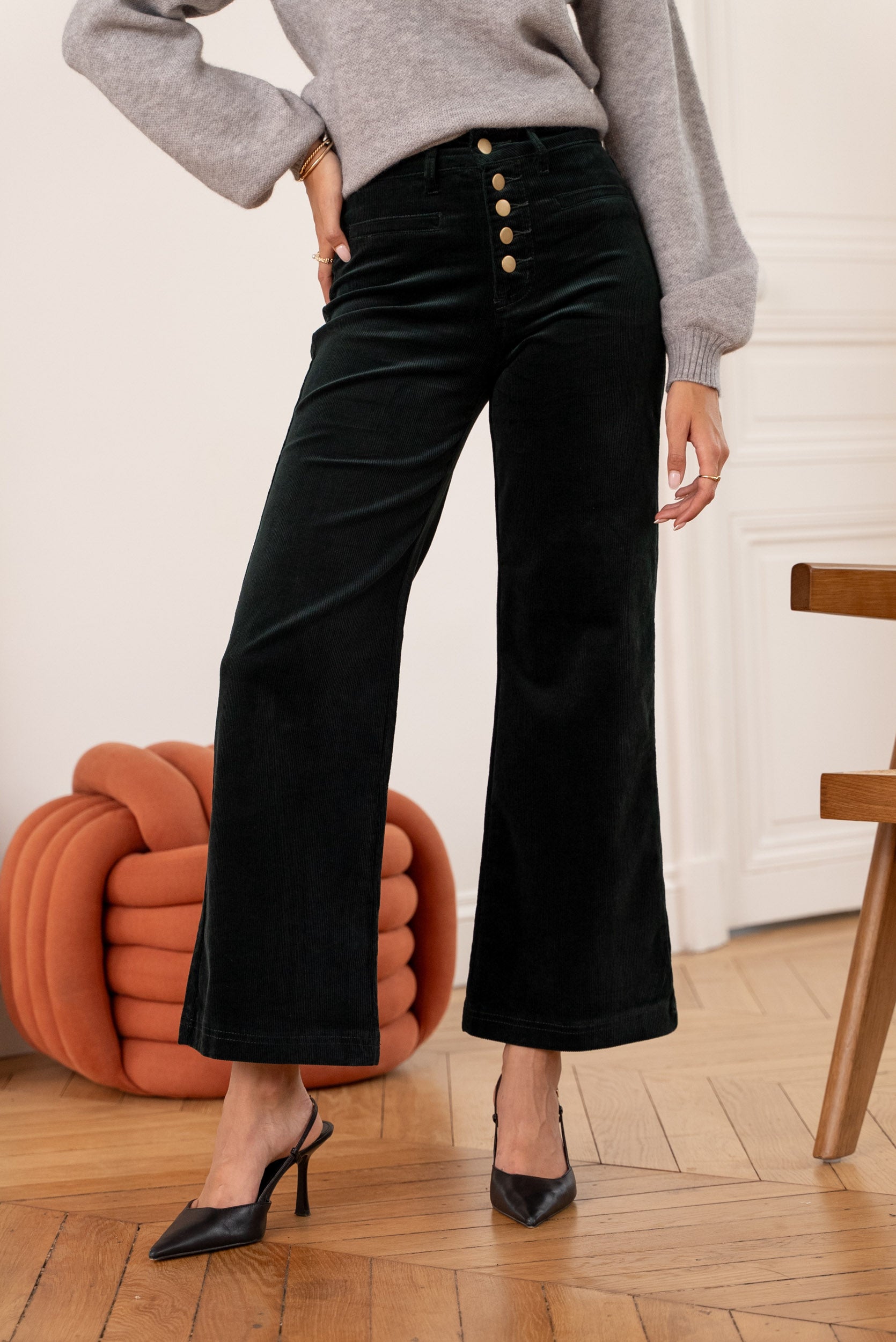 Pantalon Valentina - velours vert sapin - Oraije Paris