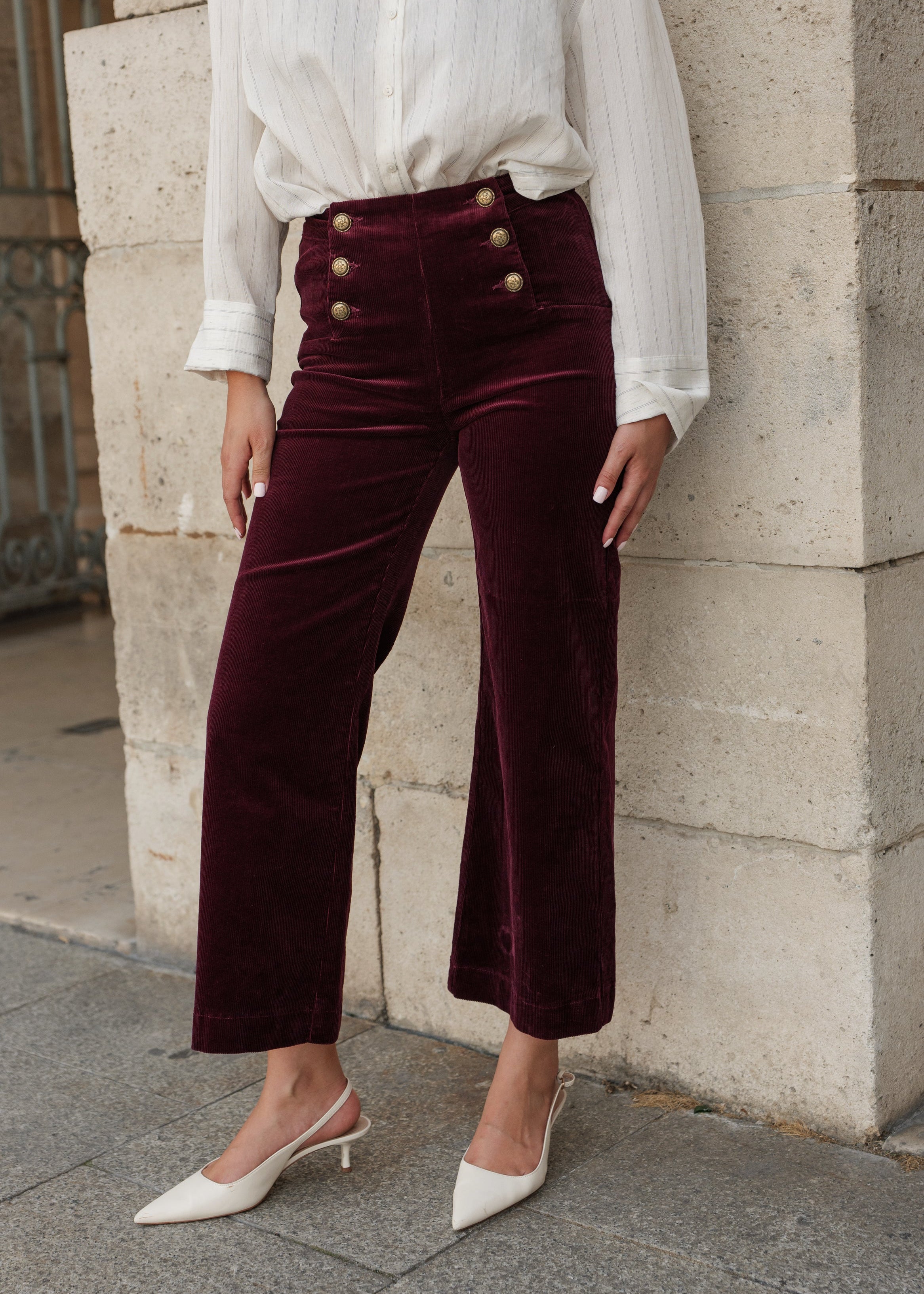 Pantalon Victorine - velours bordeaux