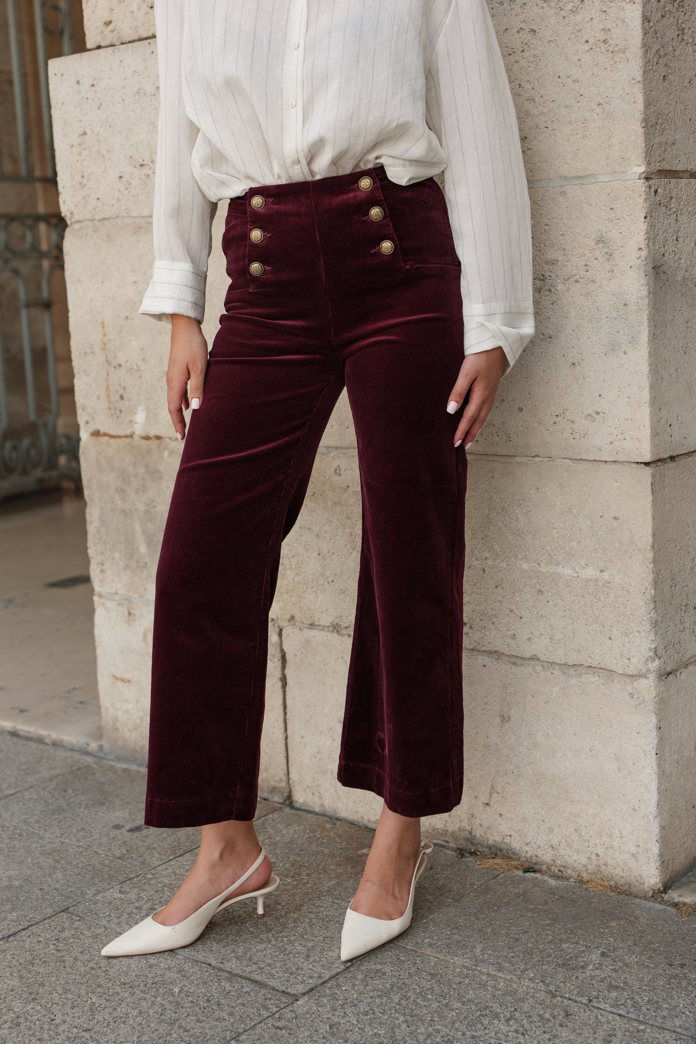 Pantalon Victorine - velours bordeaux