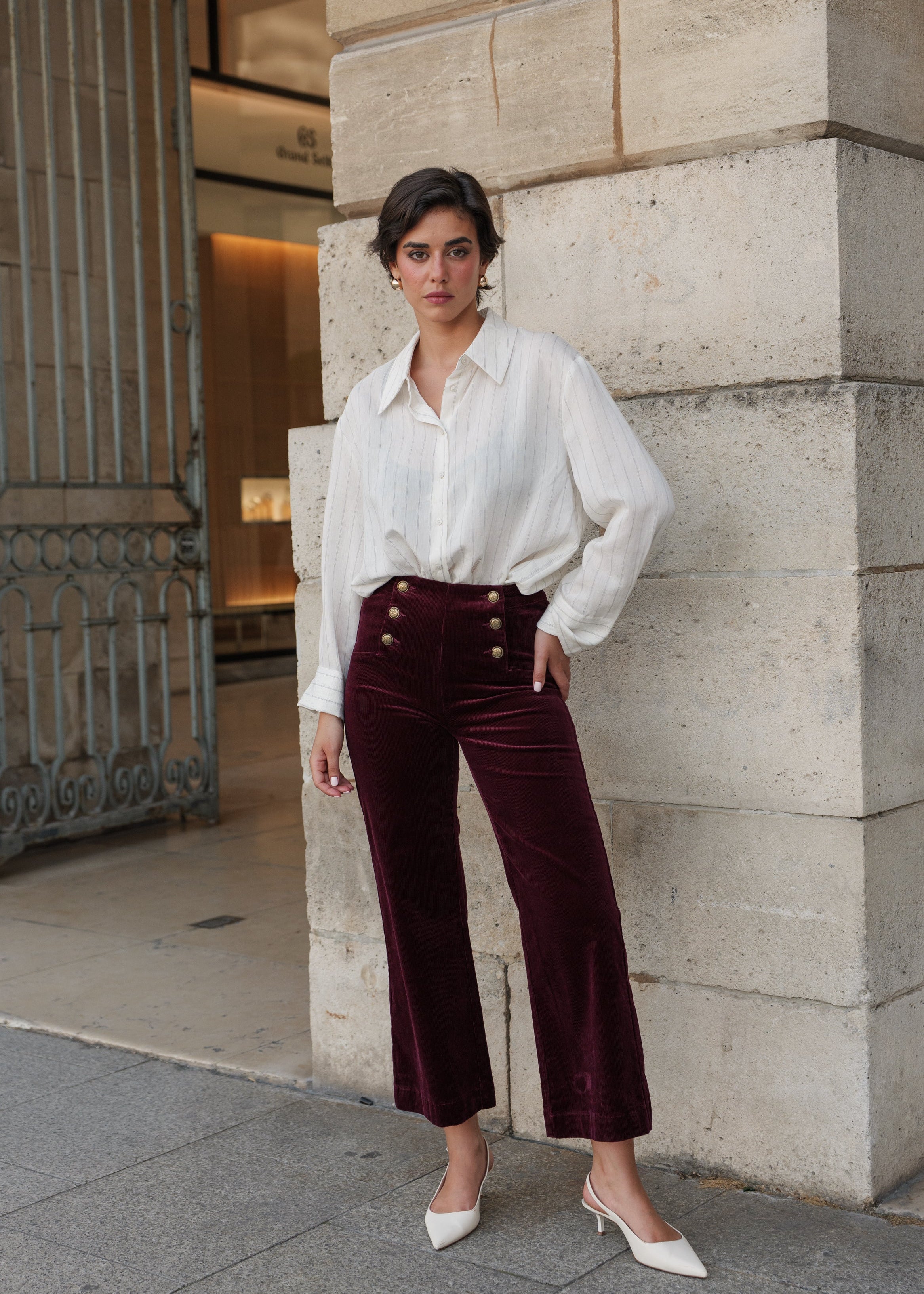 Pantalon Victorine - velours bordeaux