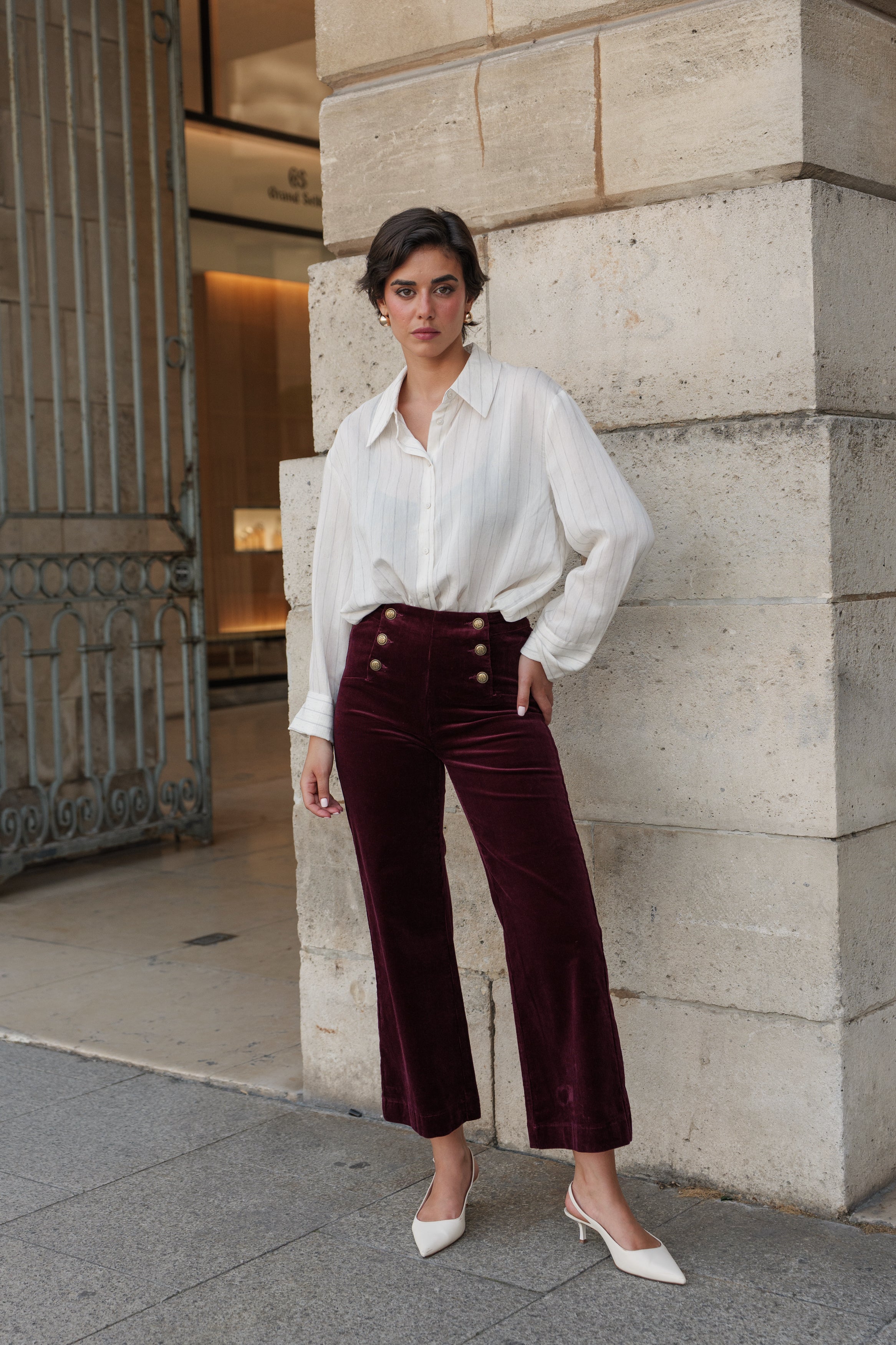 Pantalon Victorine - velours bordeaux