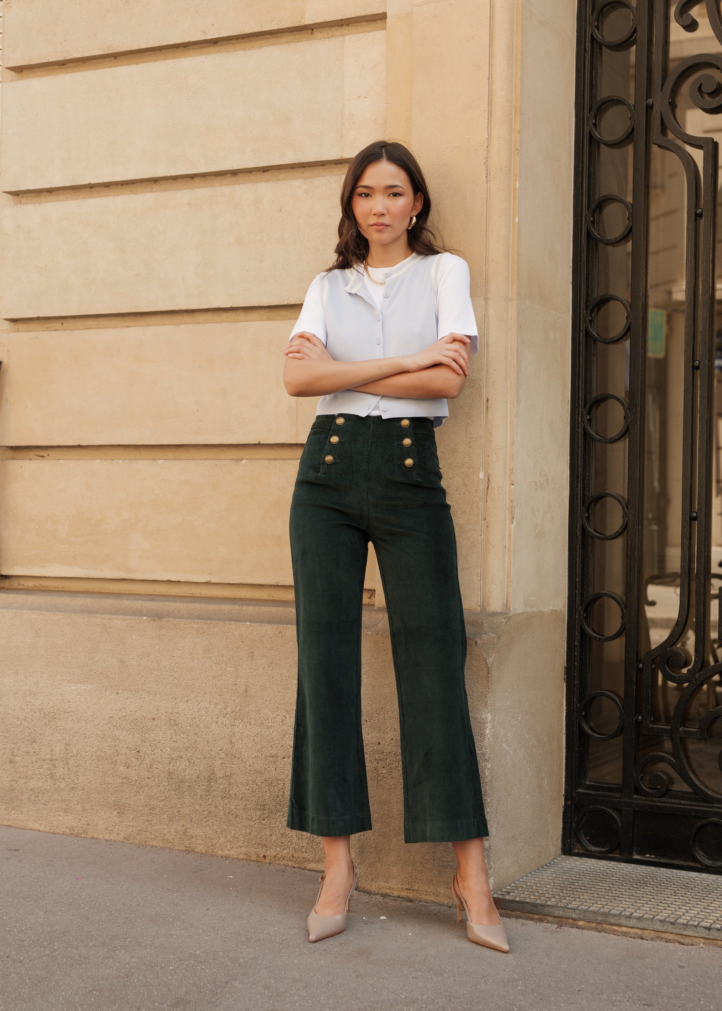 Pantalon Victorine - velours vert sapin