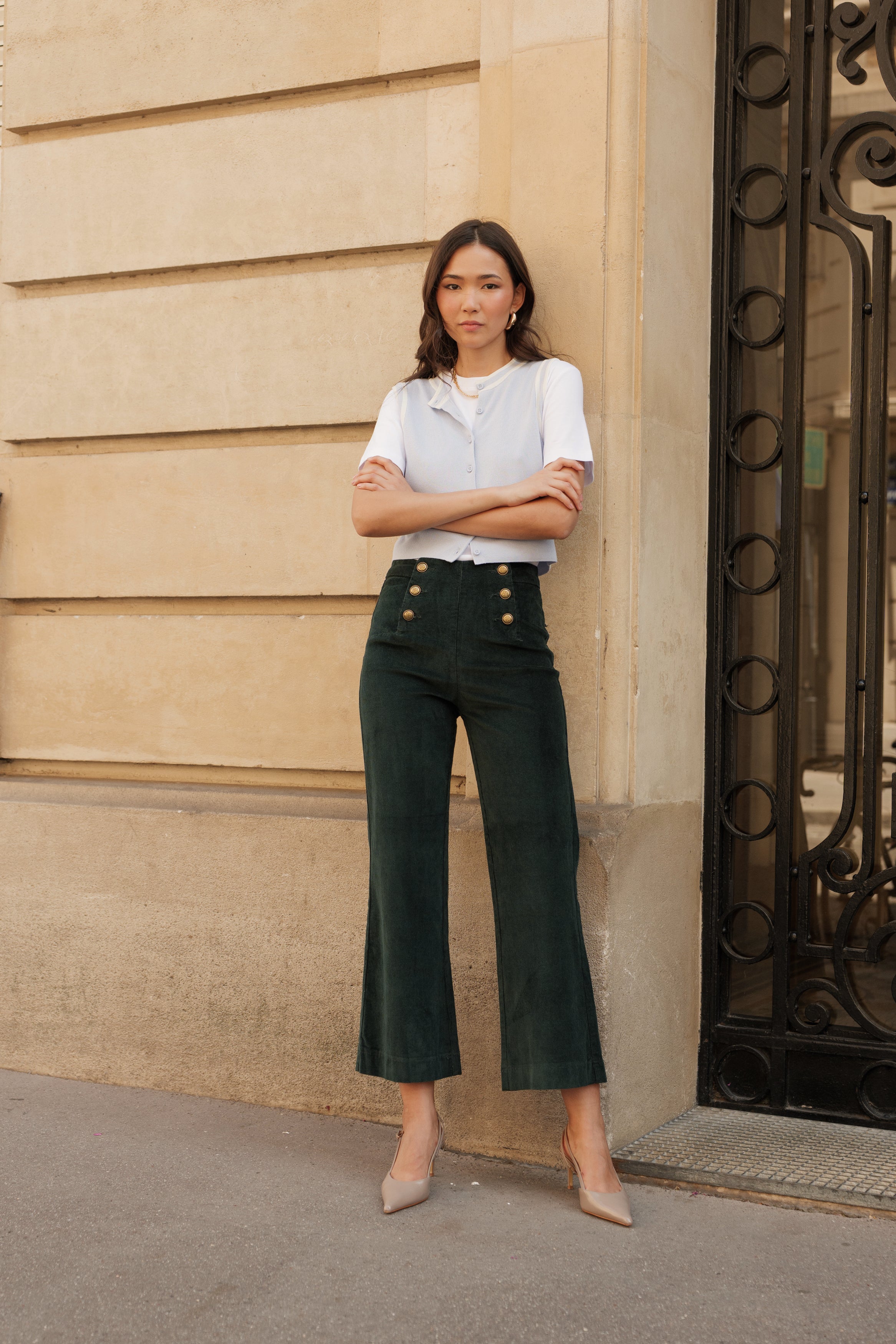 Pantalon Victorine - velours vert sapin