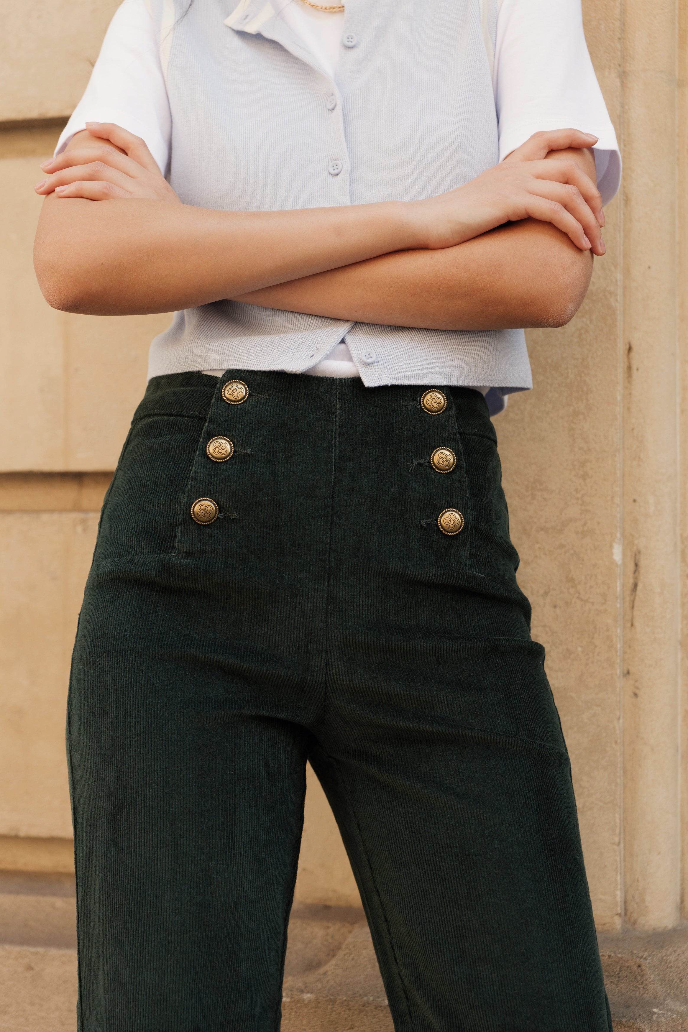 Pantalon Victorine - velours vert sapin