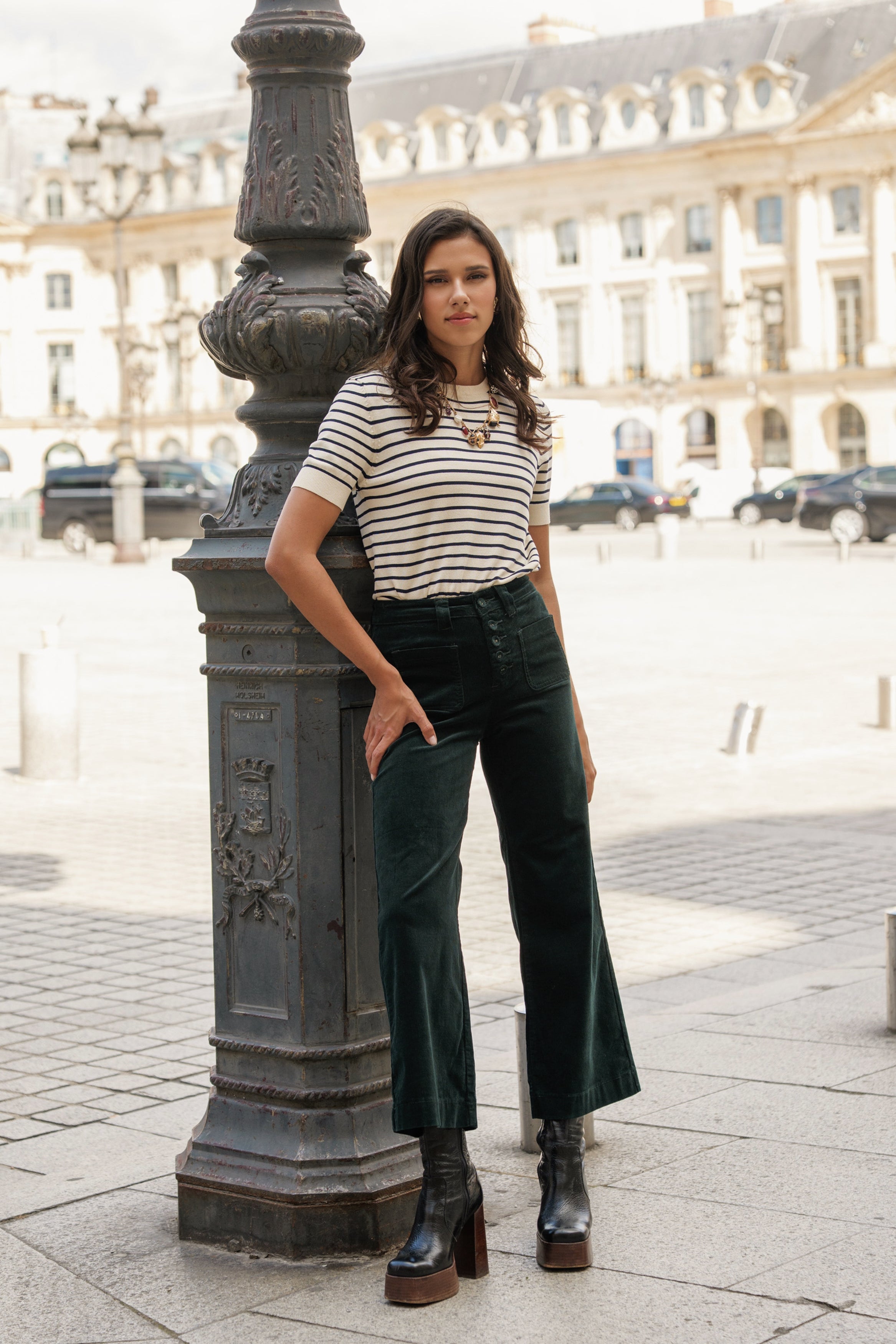 Pantalon Viviane - velours vert sapin