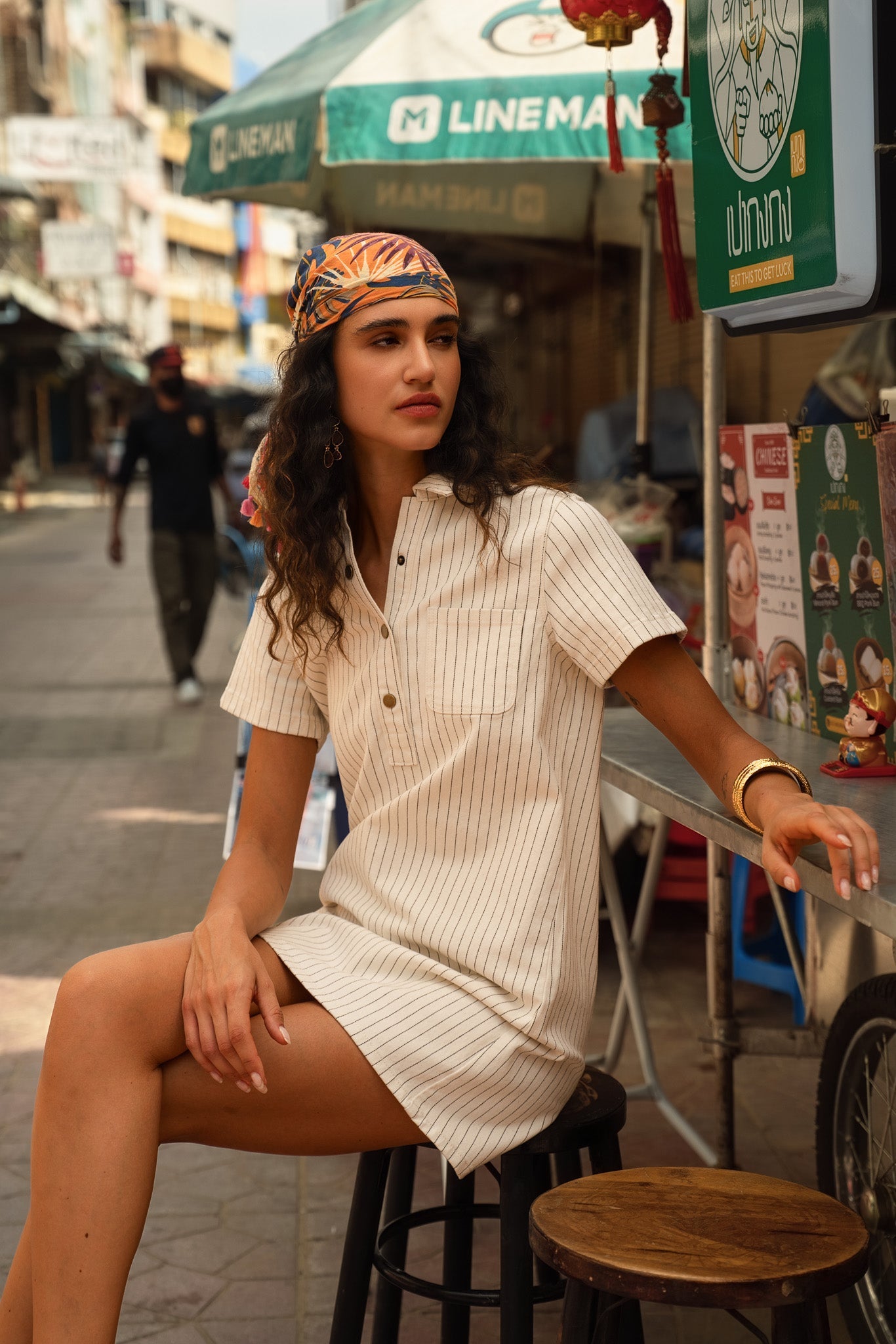 Robe Rouane - denim rayé naturel