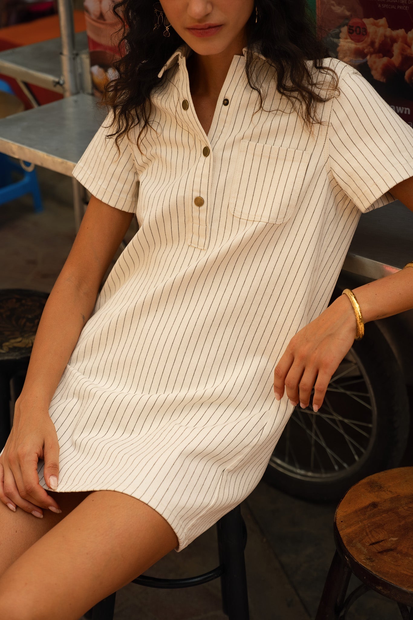 Robe Rouane - denim rayé naturel