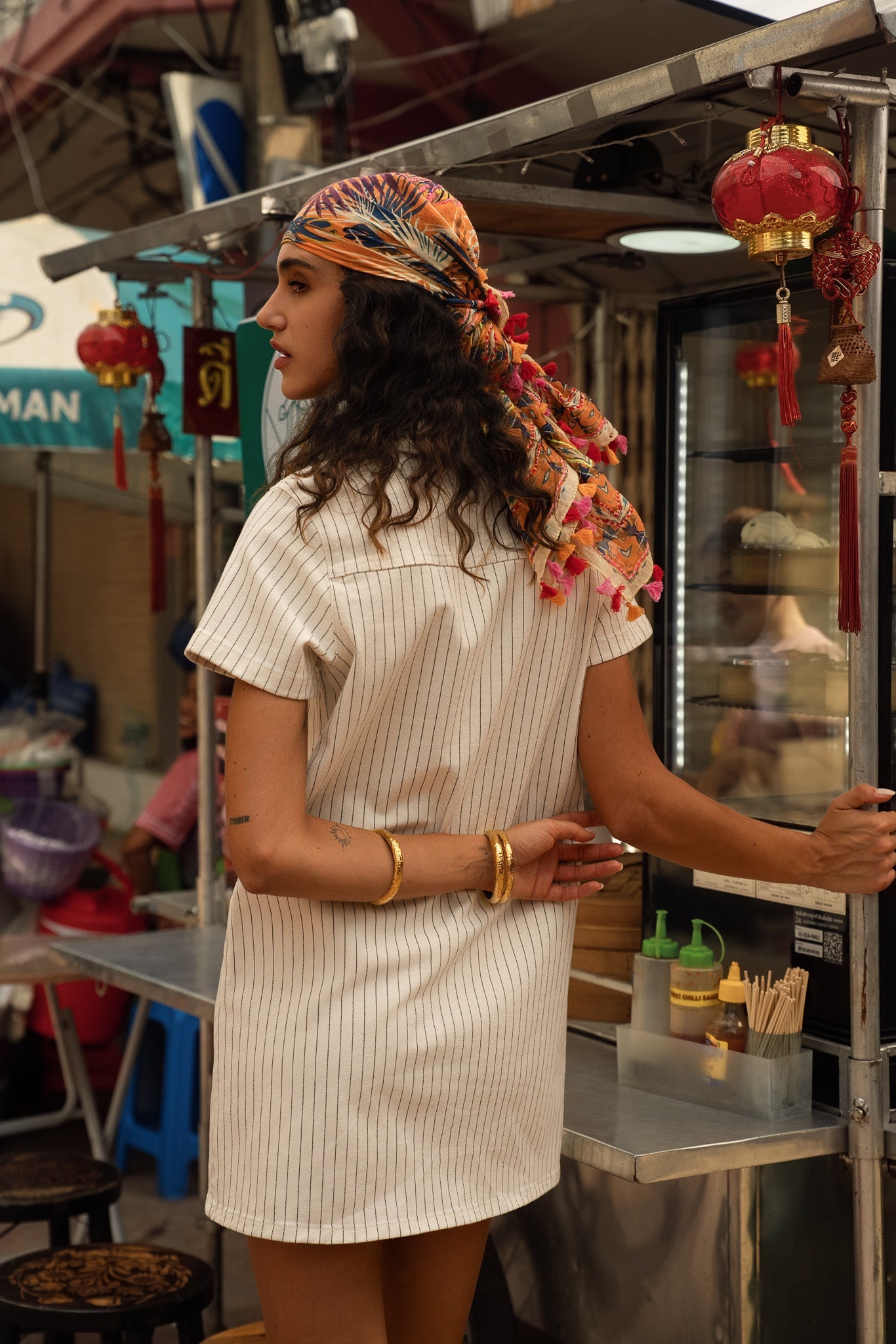 Robe Rouane - denim rayé naturel