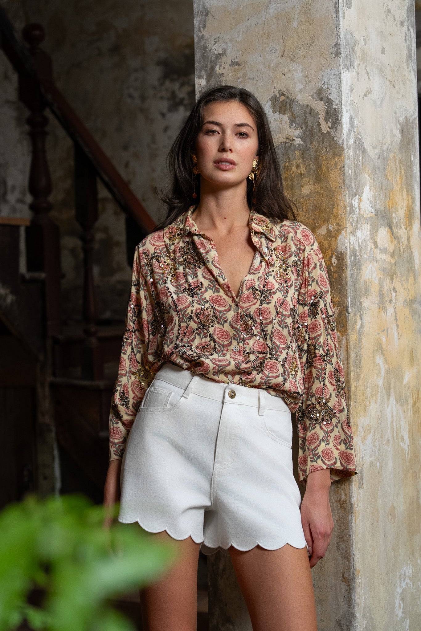 Short Fleur - denim blanc