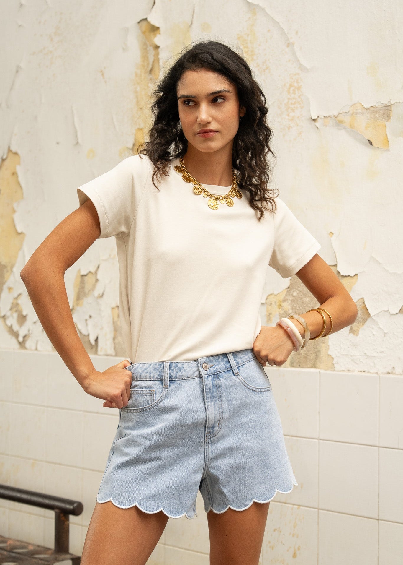 Short Fleur - denim clair